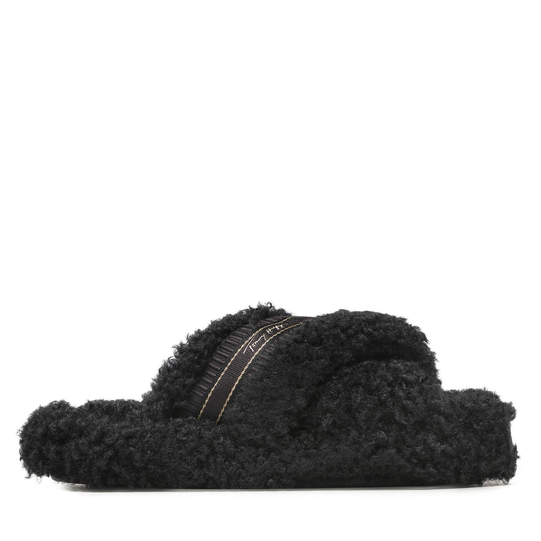 Tommy Hilfiger Papuci de casă Sherpa Fur Home Slippers Straps FW0FW06576 Negru - Pled.ro