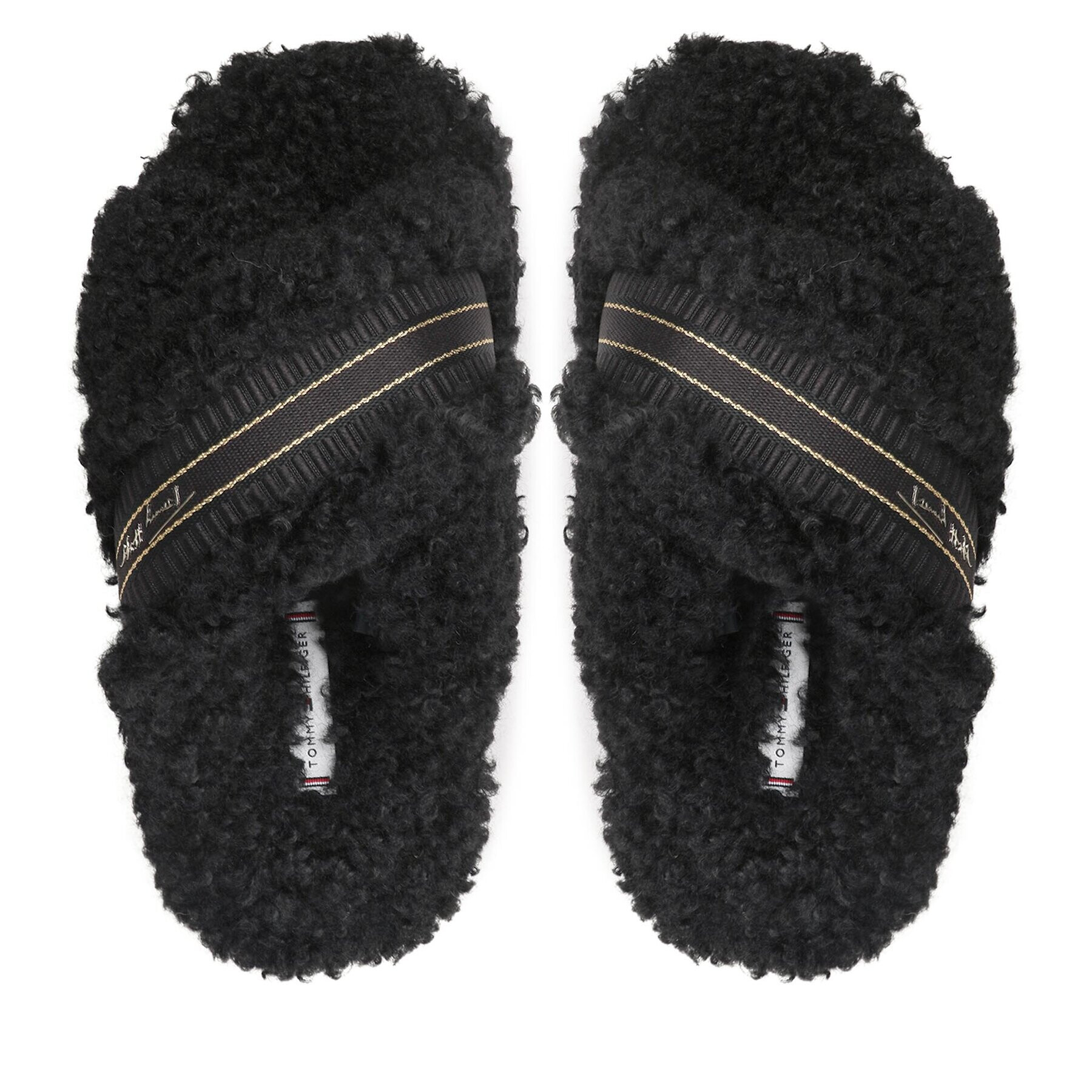 Tommy Hilfiger Papuci de casă Sherpa Fur Home Slippers Straps FW0FW06576 Negru - Pled.ro