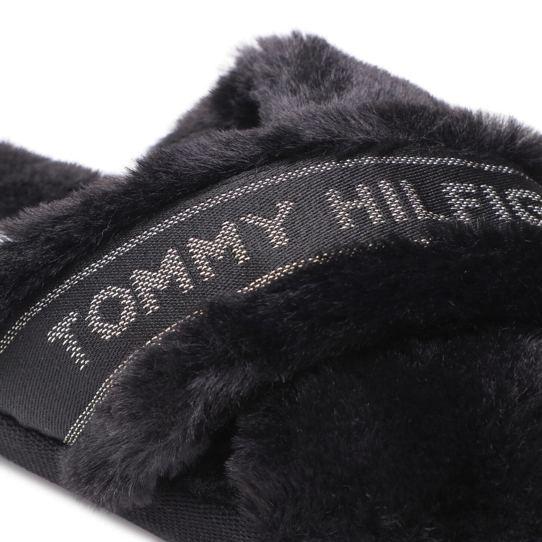 Tommy Hilfiger Papuci de casă Shiny Webbing Furry Slipper FW0FW06092 Negru - Pled.ro