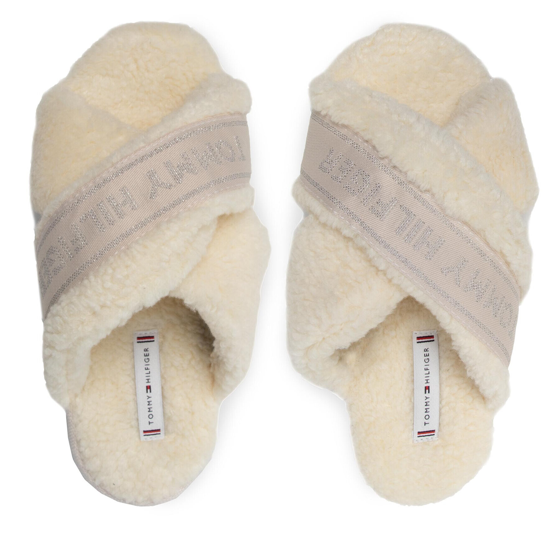 Tommy Hilfiger Papuci de casă Th Shiny Webbing Home Slipper FW0FW06139 Bej - Pled.ro