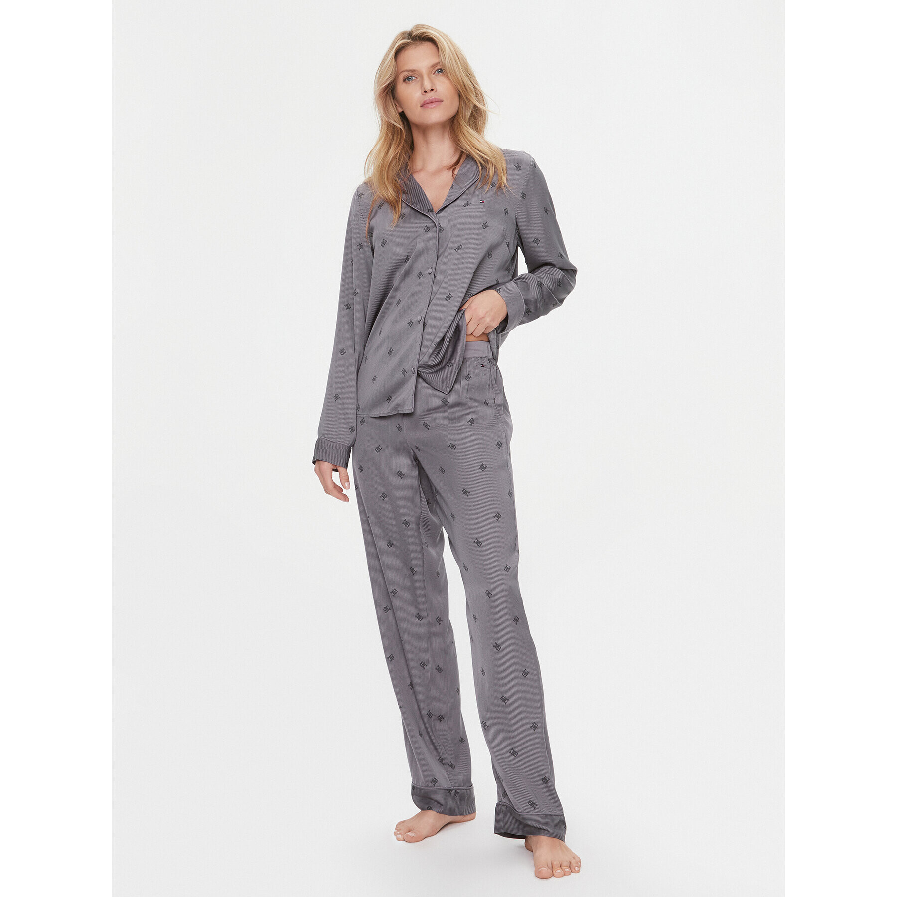 Tommy Hilfiger Pijama UW0UW04830 Gri Relaxed Fit - Pled.ro