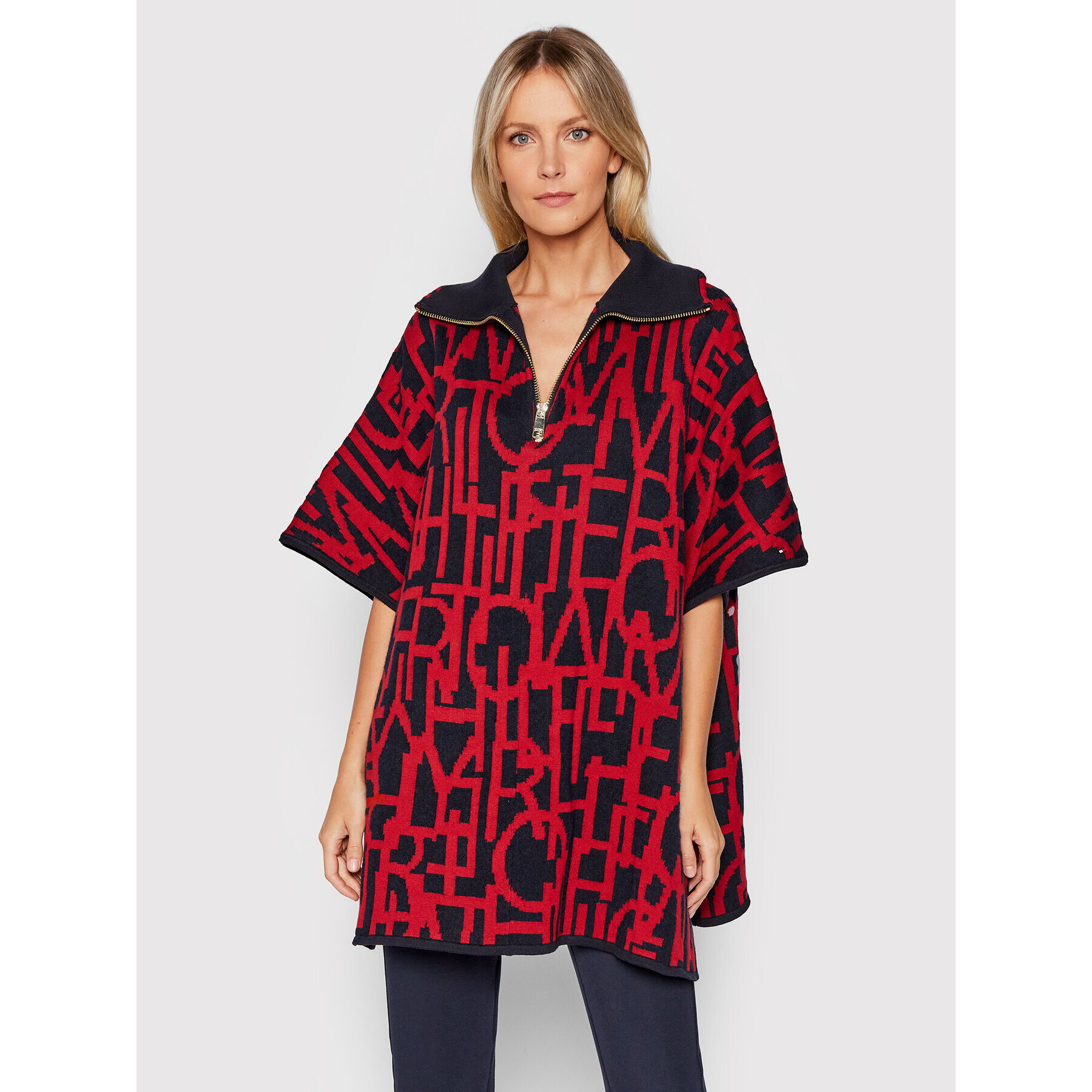 Tommy Hilfiger Poncho Spell Out WW0WW32297 Bleumarin Oversize - Pled.ro