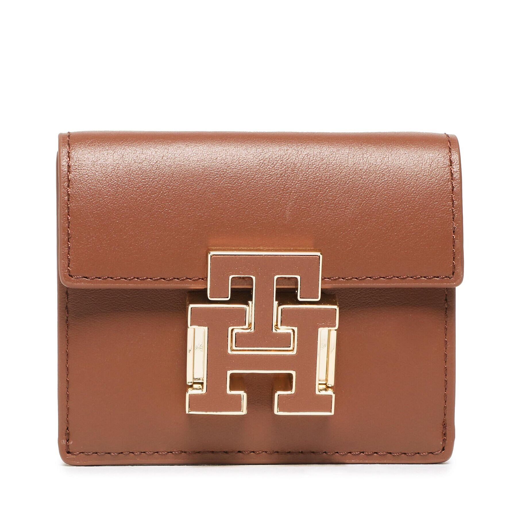 Tommy Hilfiger Portofel Mic de Damă Push Lock Leather Wallet AW0AW14344 Maro - Pled.ro