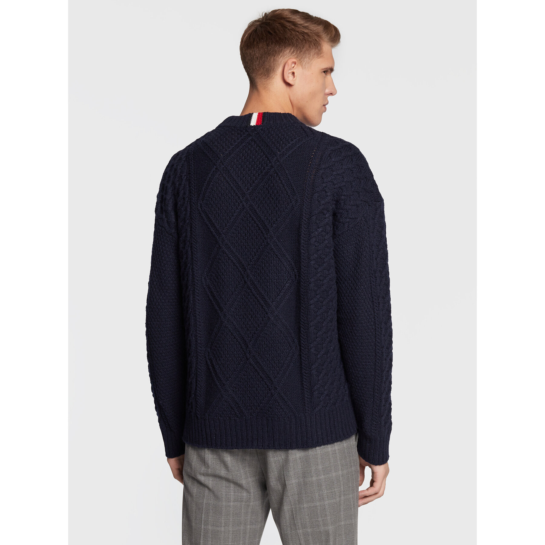 Tommy Hilfiger Pulover Aran Structure Cable MW0MW28042 Bleumarin Relaxed Fit - Pled.ro