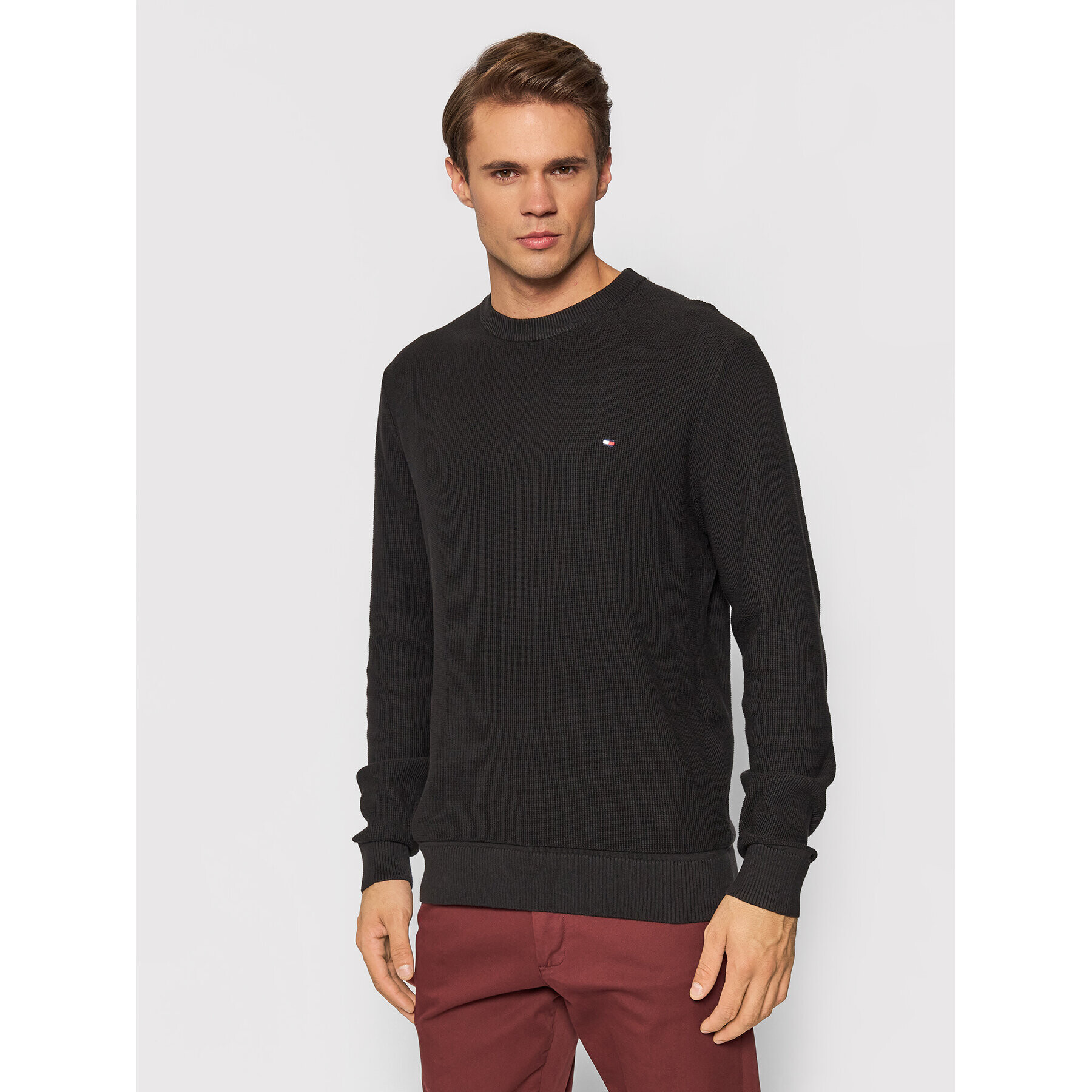 Tommy Hilfiger Pulover Basic Structure Crew Neck MW0MW19533 Negru Regular Fit - Pled.ro