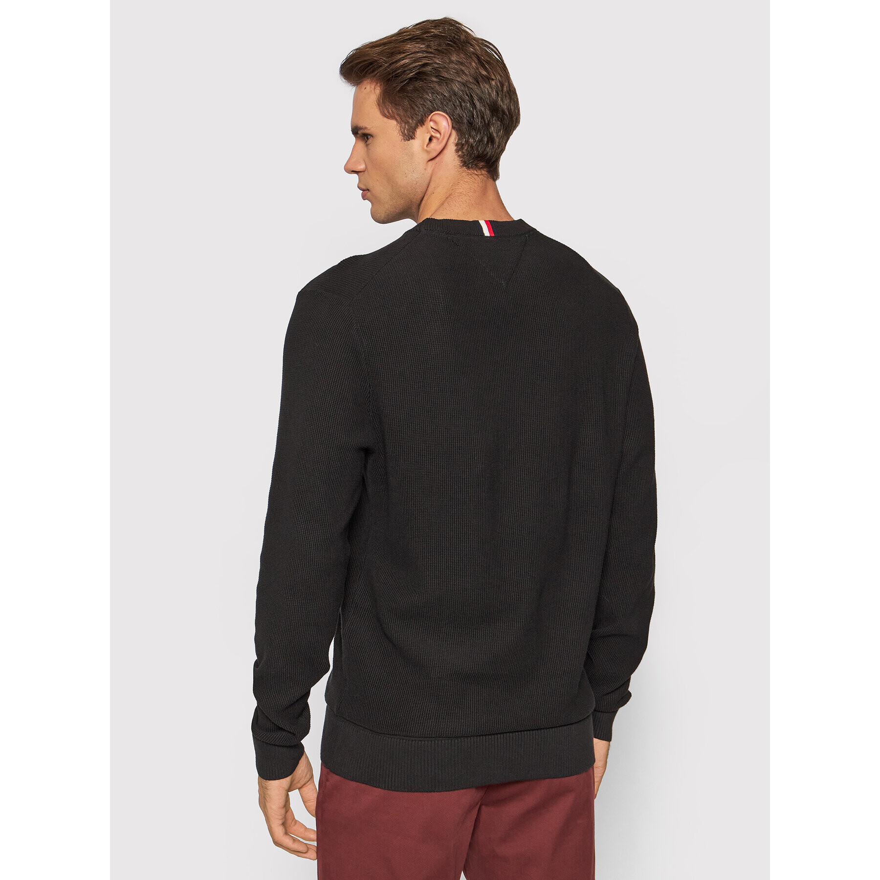 Tommy Hilfiger Pulover Basic Structure Crew Neck MW0MW19533 Negru Regular Fit - Pled.ro