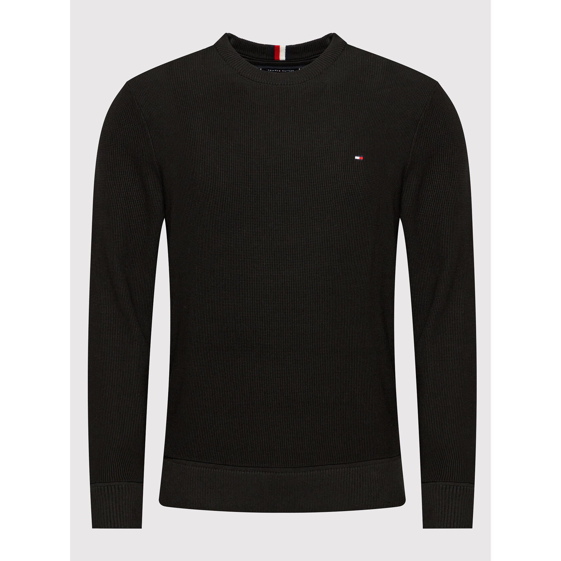 Tommy Hilfiger Pulover Basic Structure Crew Neck MW0MW19533 Negru Regular Fit - Pled.ro