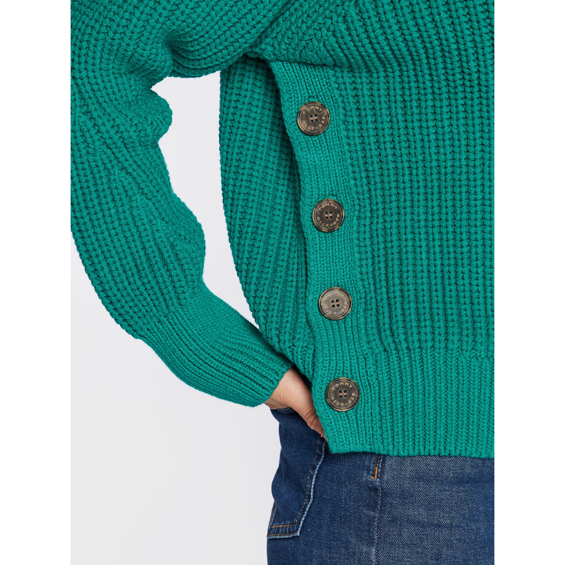 Tommy Hilfiger Pulover Button WW0WW35883 Verde Relaxed Fit - Pled.ro