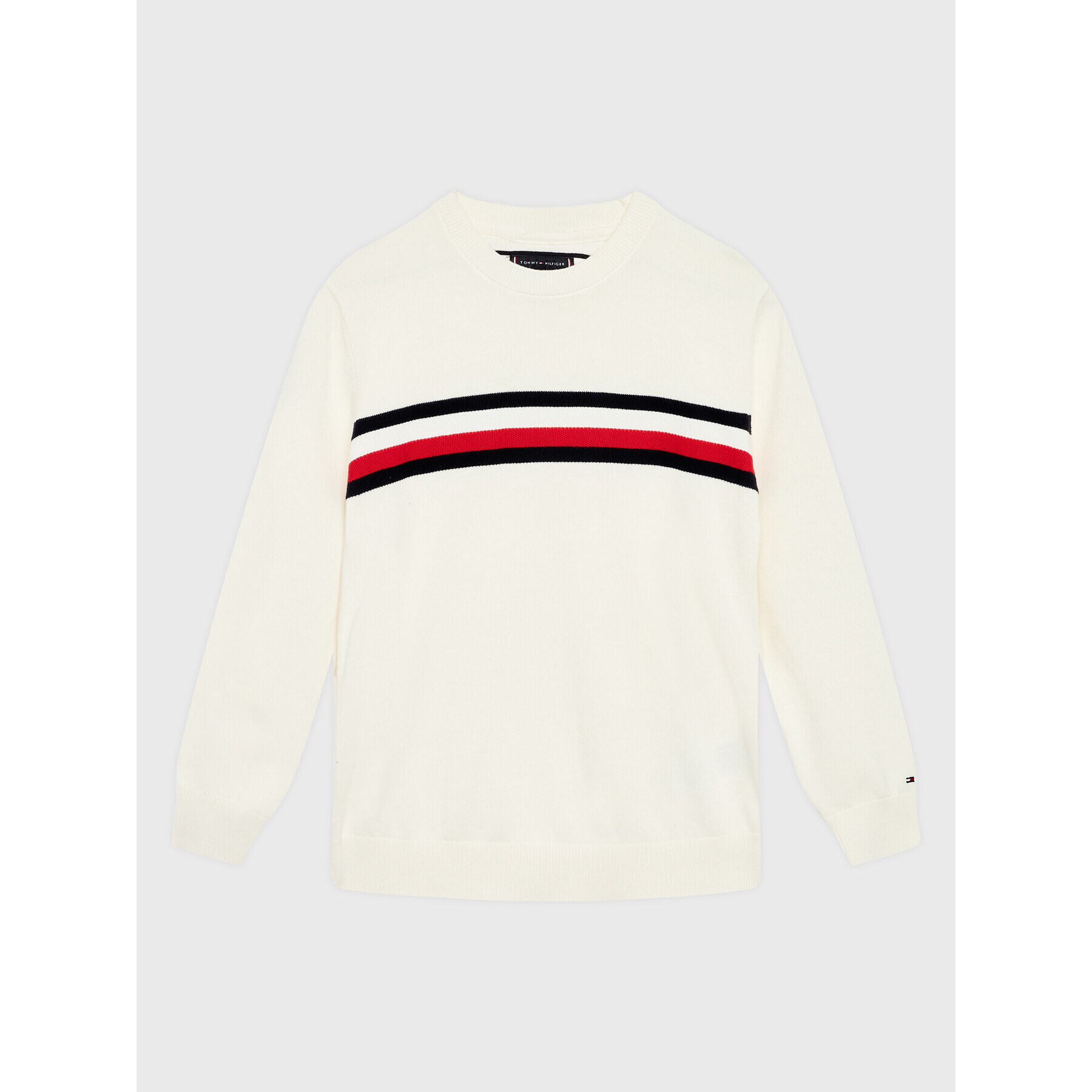 Tommy Hilfiger Pulover Essential Global Stripe KB0KB07826 D Alb Regular Fit - Pled.ro