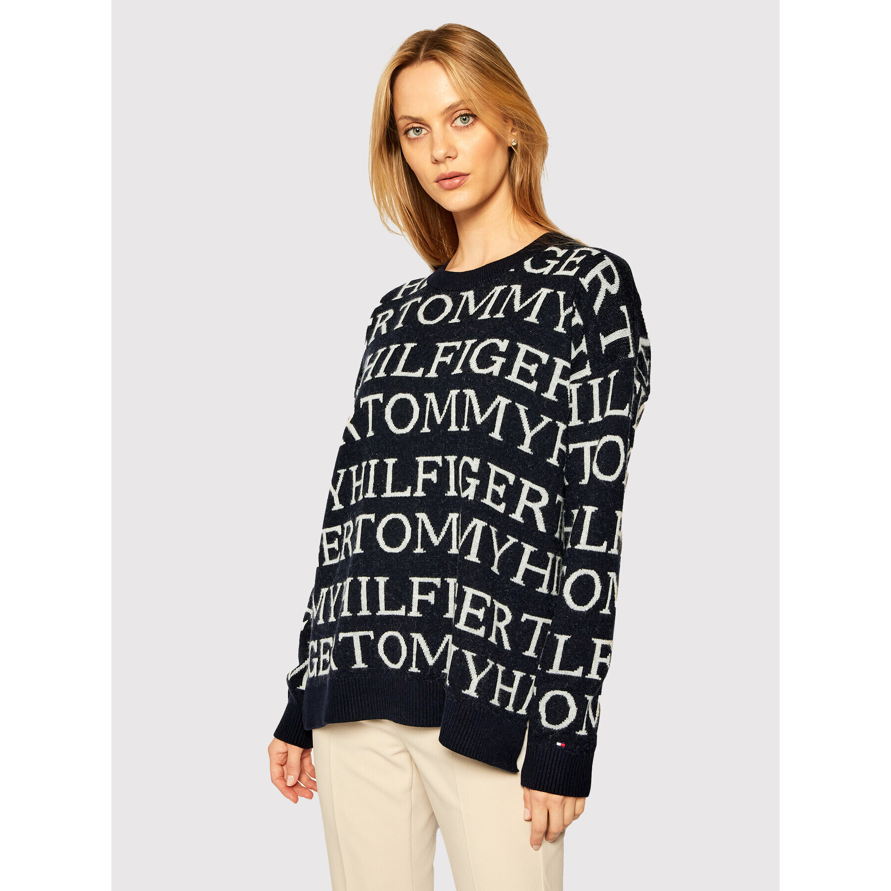 Tommy Hilfiger Pulover Graphic All Over WW0WW28859 Bleumarin Relaxed Fit - Pled.ro