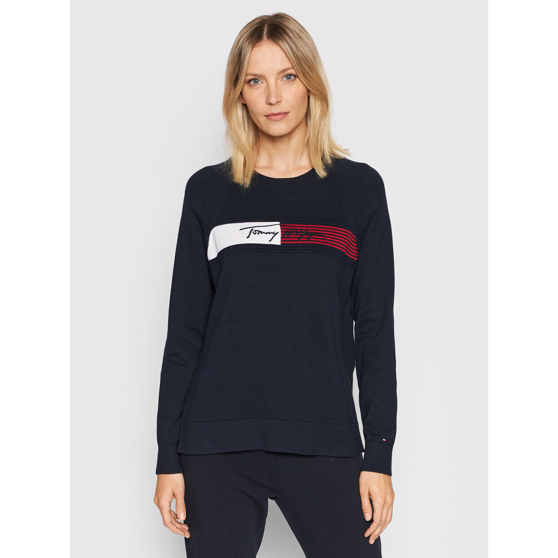 Tommy Hilfiger Pulover Graphic WW0WW31519 Bleumarin Regular Fit - Pled.ro