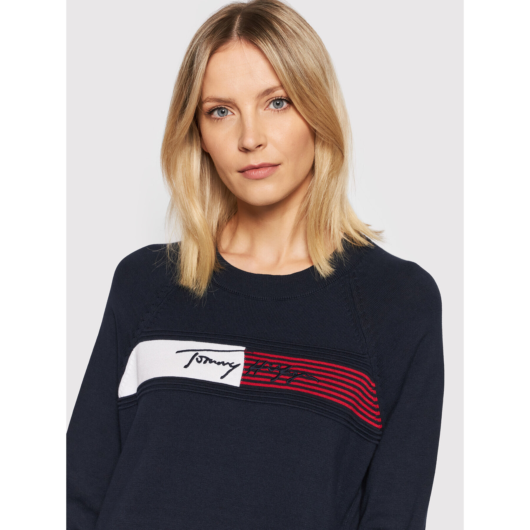 Tommy Hilfiger Pulover Graphic WW0WW31519 Bleumarin Regular Fit - Pled.ro