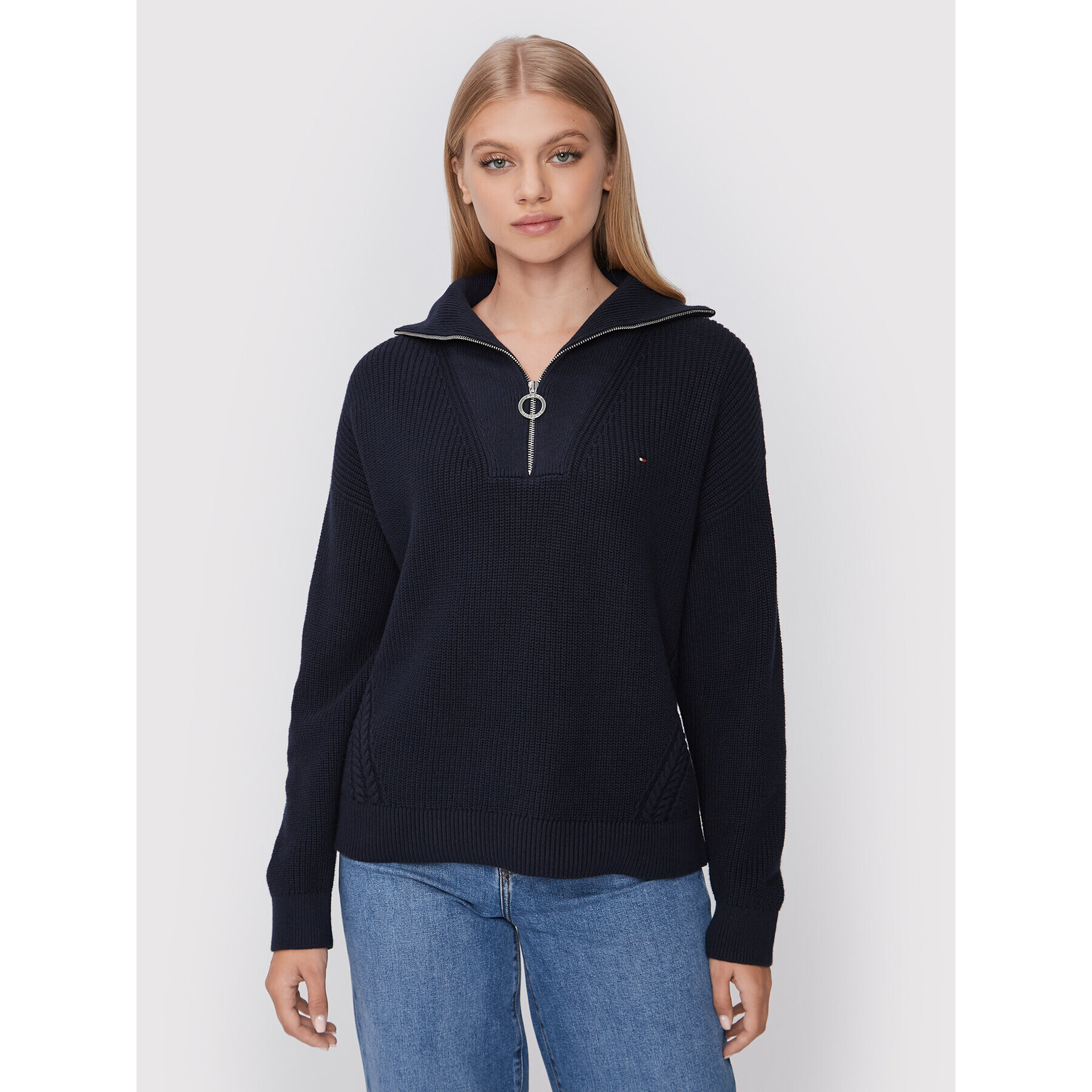 Tommy Hilfiger Pulover Hayana Cable WW0WW34962 Bleumarin Relaxed Fit - Pled.ro