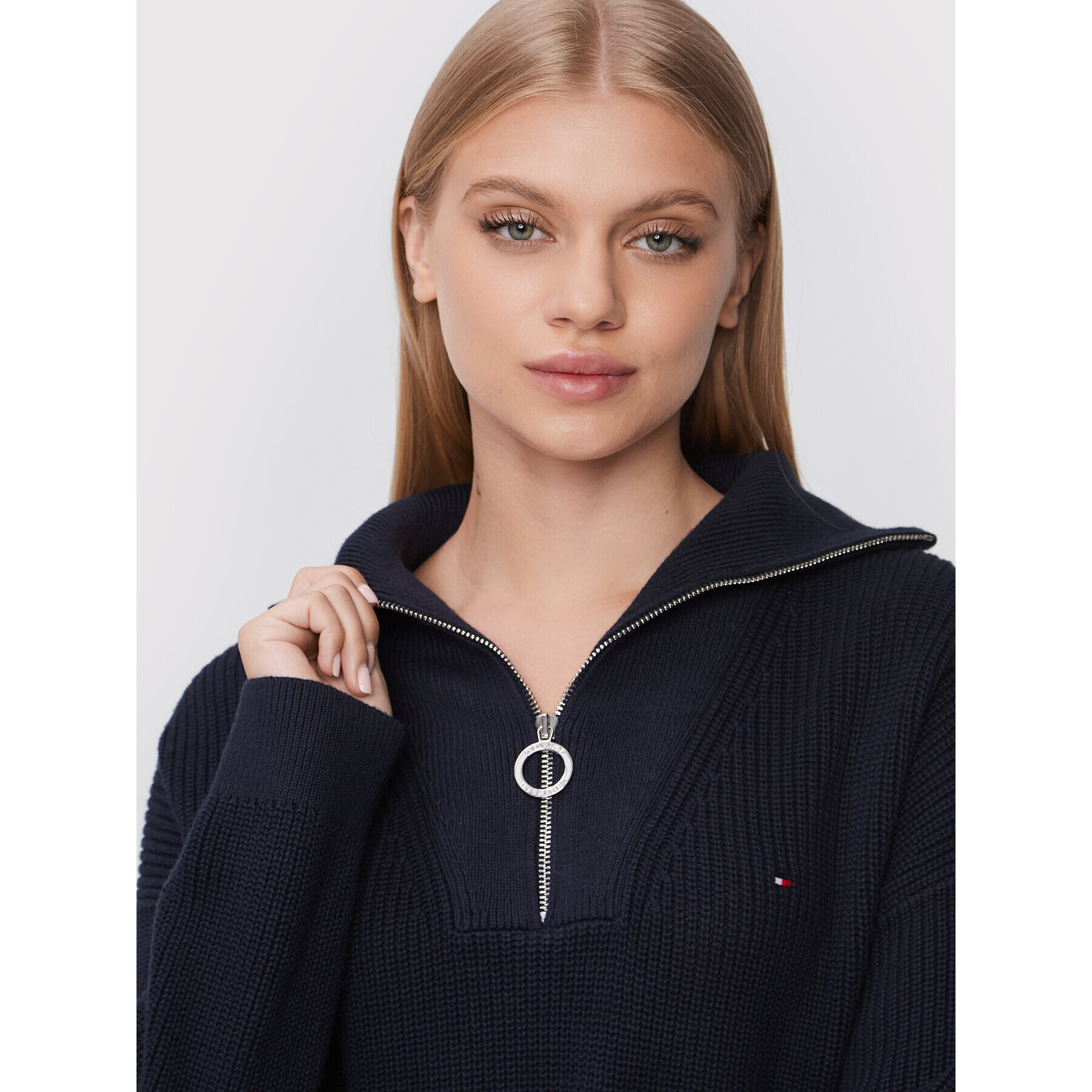 Tommy Hilfiger Pulover Hayana Cable WW0WW34962 Bleumarin Relaxed Fit - Pled.ro