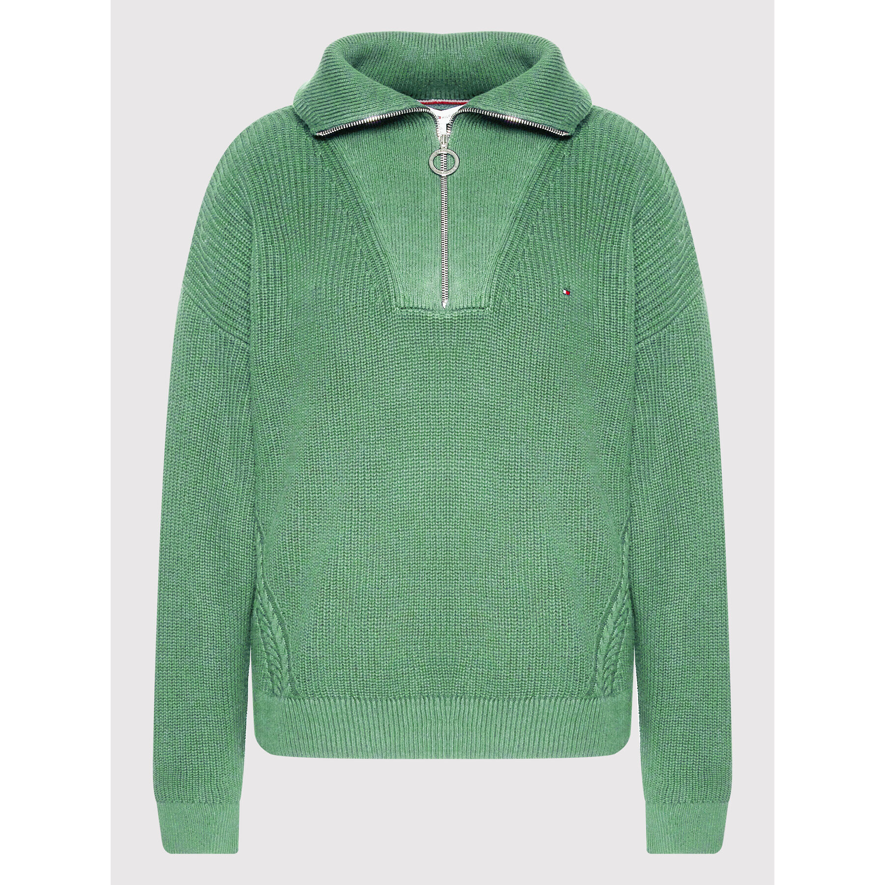 Tommy Hilfiger Pulover Hayana Cable WW0WW34962 Verde Relaxed Fit - Pled.ro