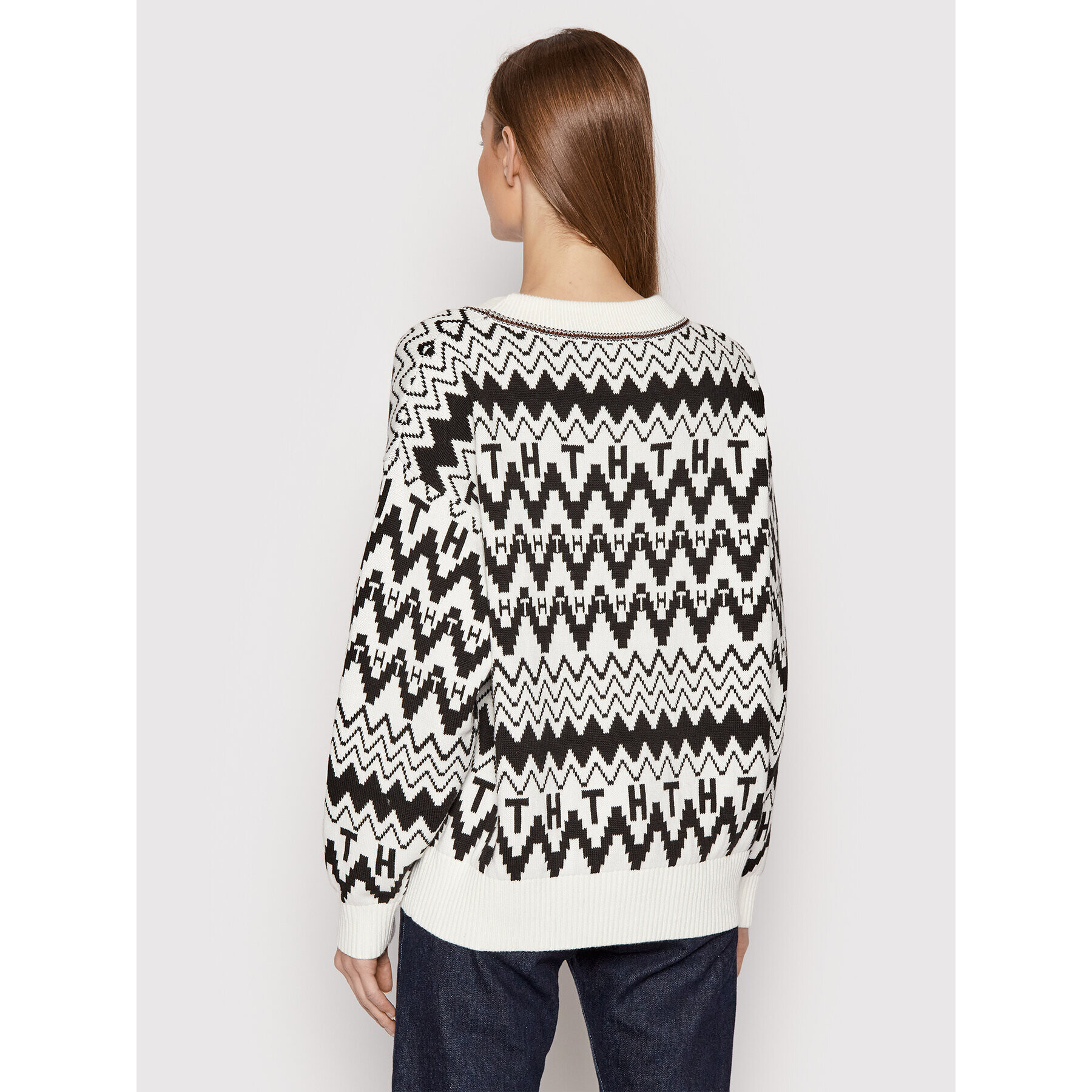 Tommy Hilfiger Pulover Icons Fair Isle WW0WW31437 Alb Oversize - Pled.ro