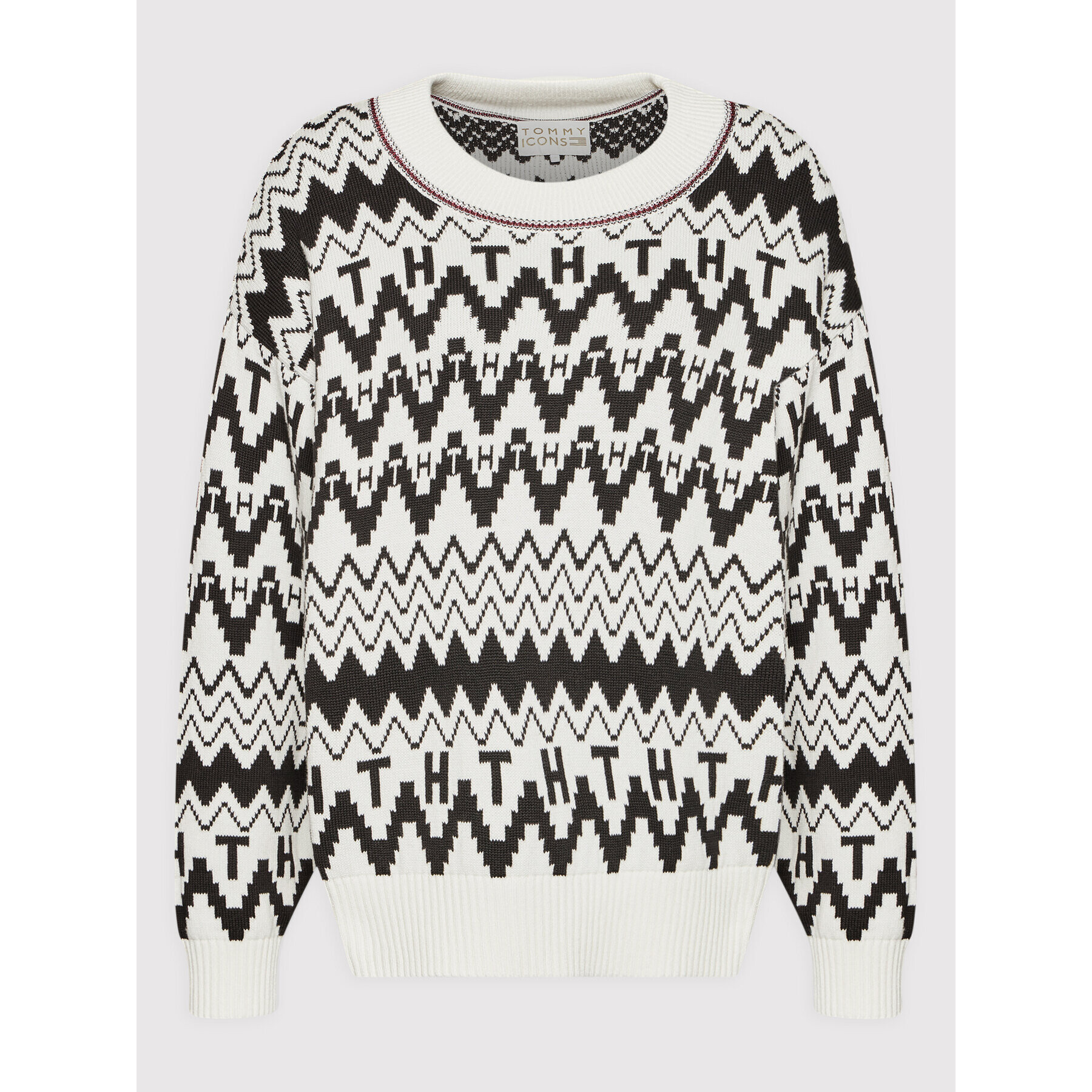 Tommy Hilfiger Pulover Icons Fair Isle WW0WW31437 Alb Oversize - Pled.ro