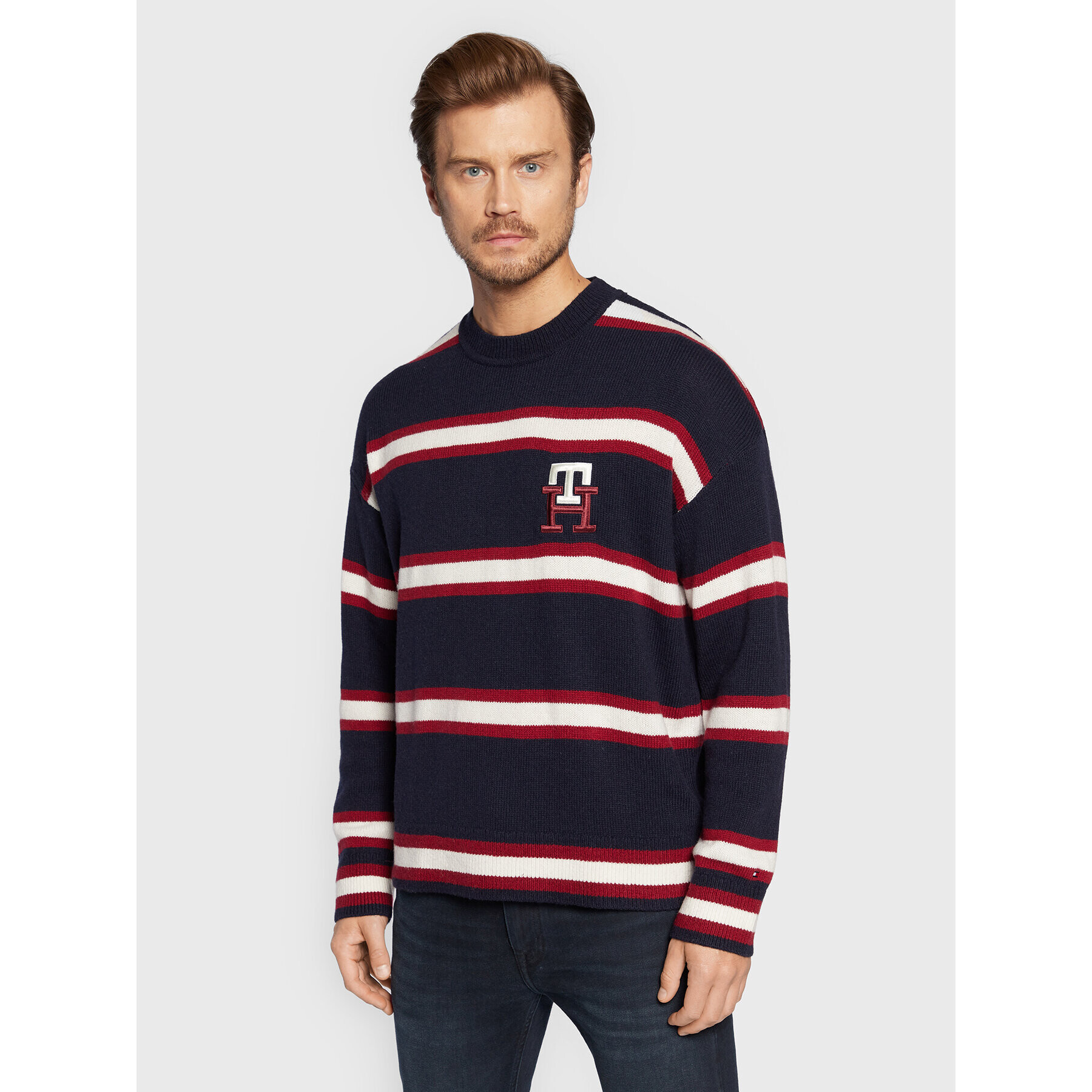 Tommy Hilfiger Pulover Monogram MW0MW28052 Bleumarin Regular Fit - Pled.ro