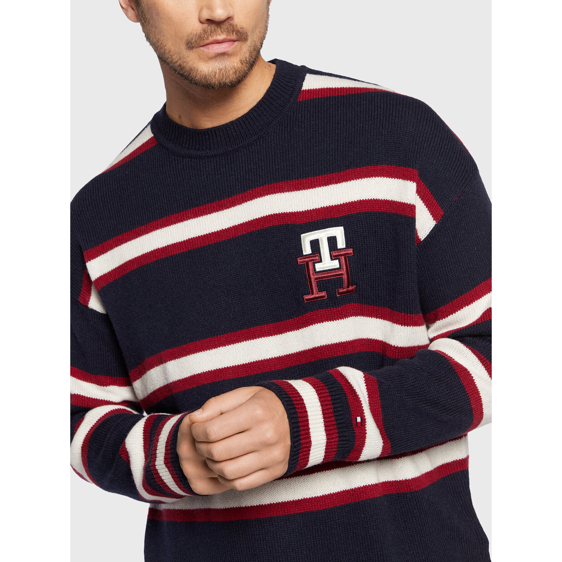 Tommy Hilfiger Pulover Monogram MW0MW28052 Bleumarin Regular Fit - Pled.ro