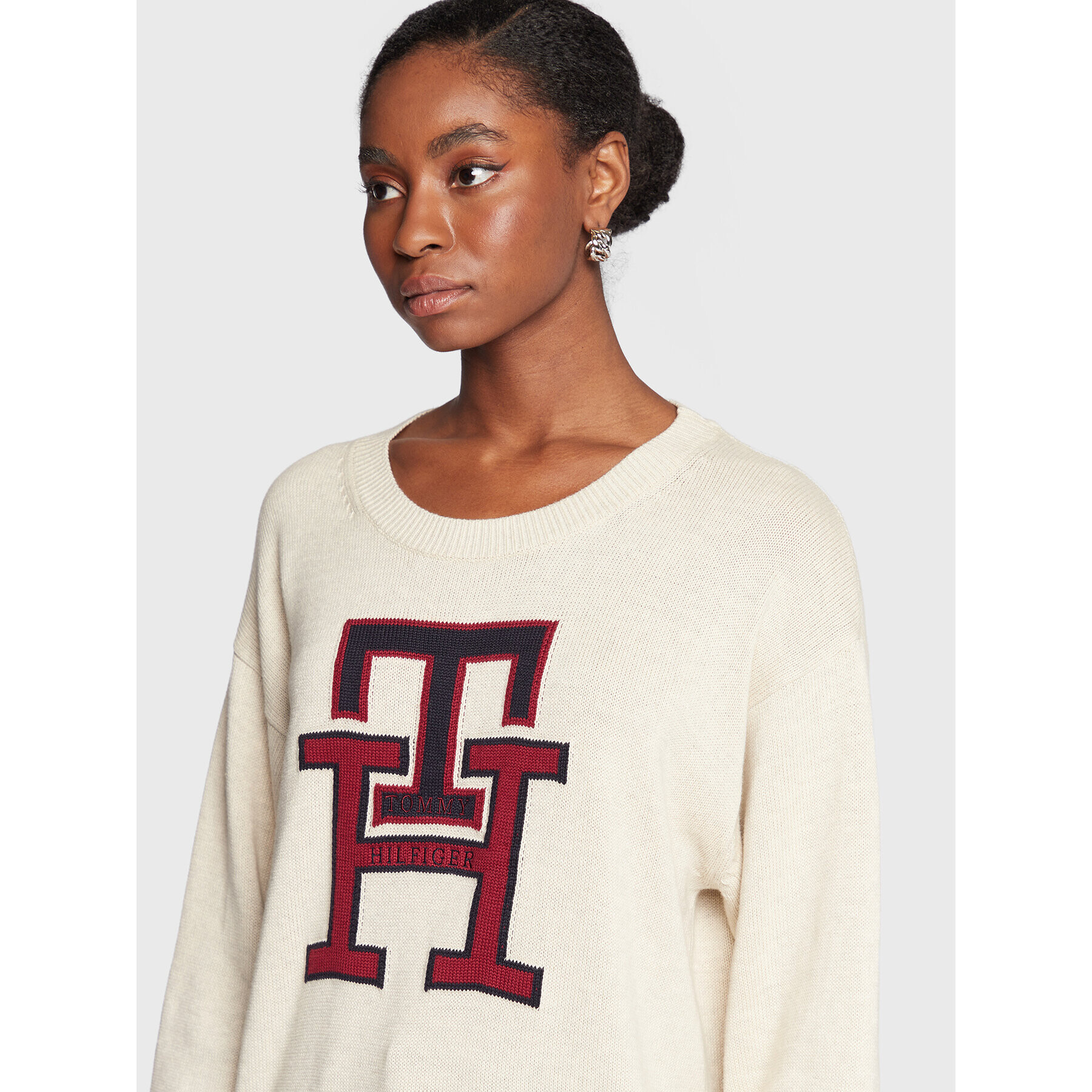 Tommy Hilfiger Pulover Monogram WW0WW36711 Bej Regular Fit - Pled.ro