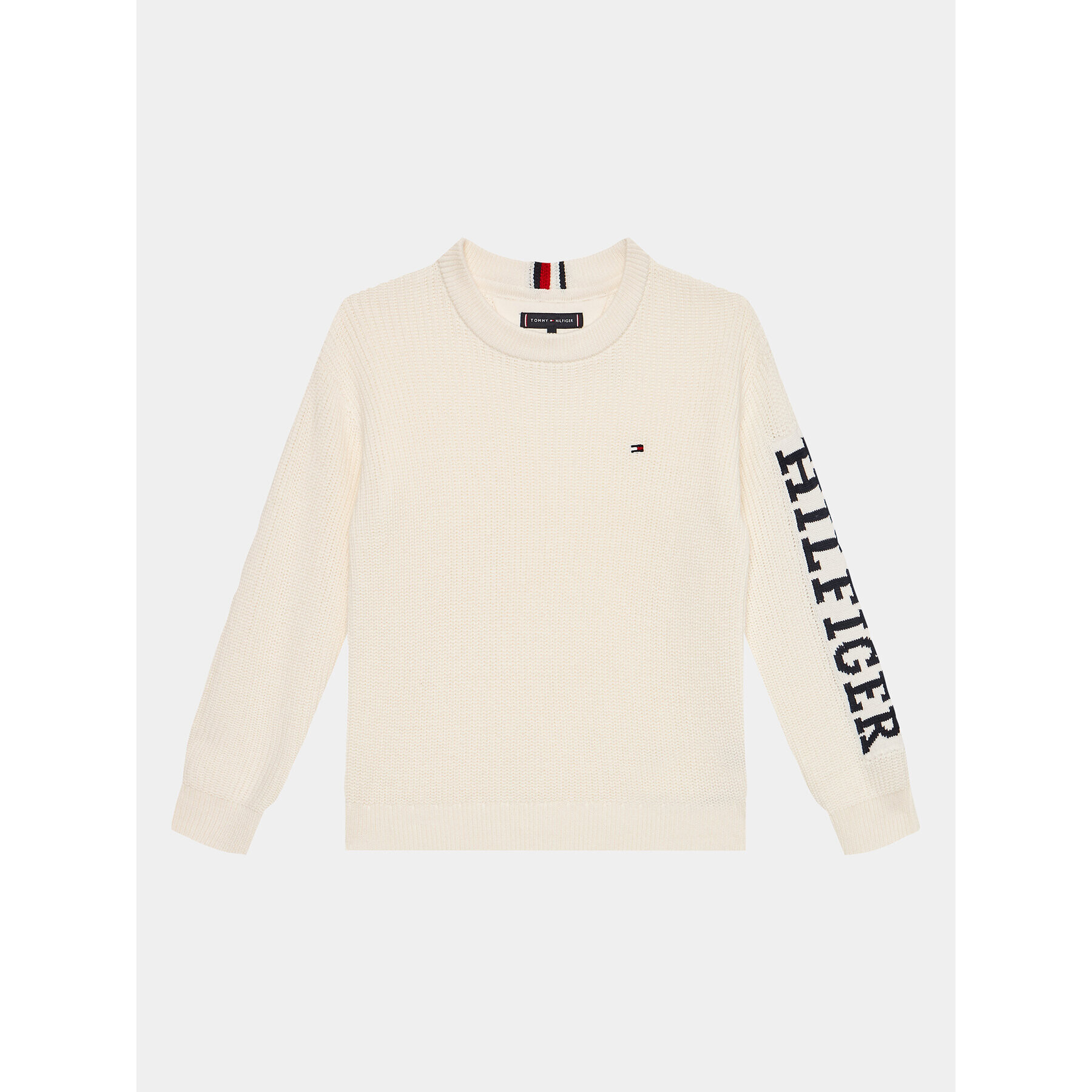 Tommy Hilfiger Pulover Monotype KB0KB08364 D Écru Regular Fit - Pled.ro