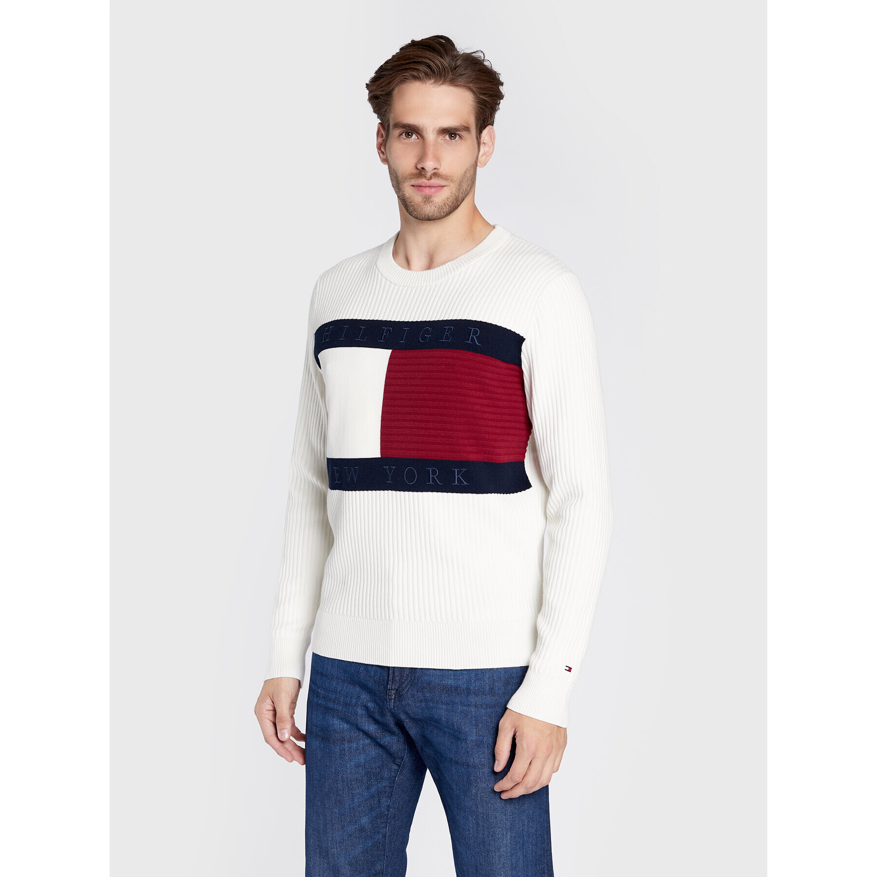 Tommy Hilfiger Pulover MW0MW25413 Bej Regular Fit - Pled.ro