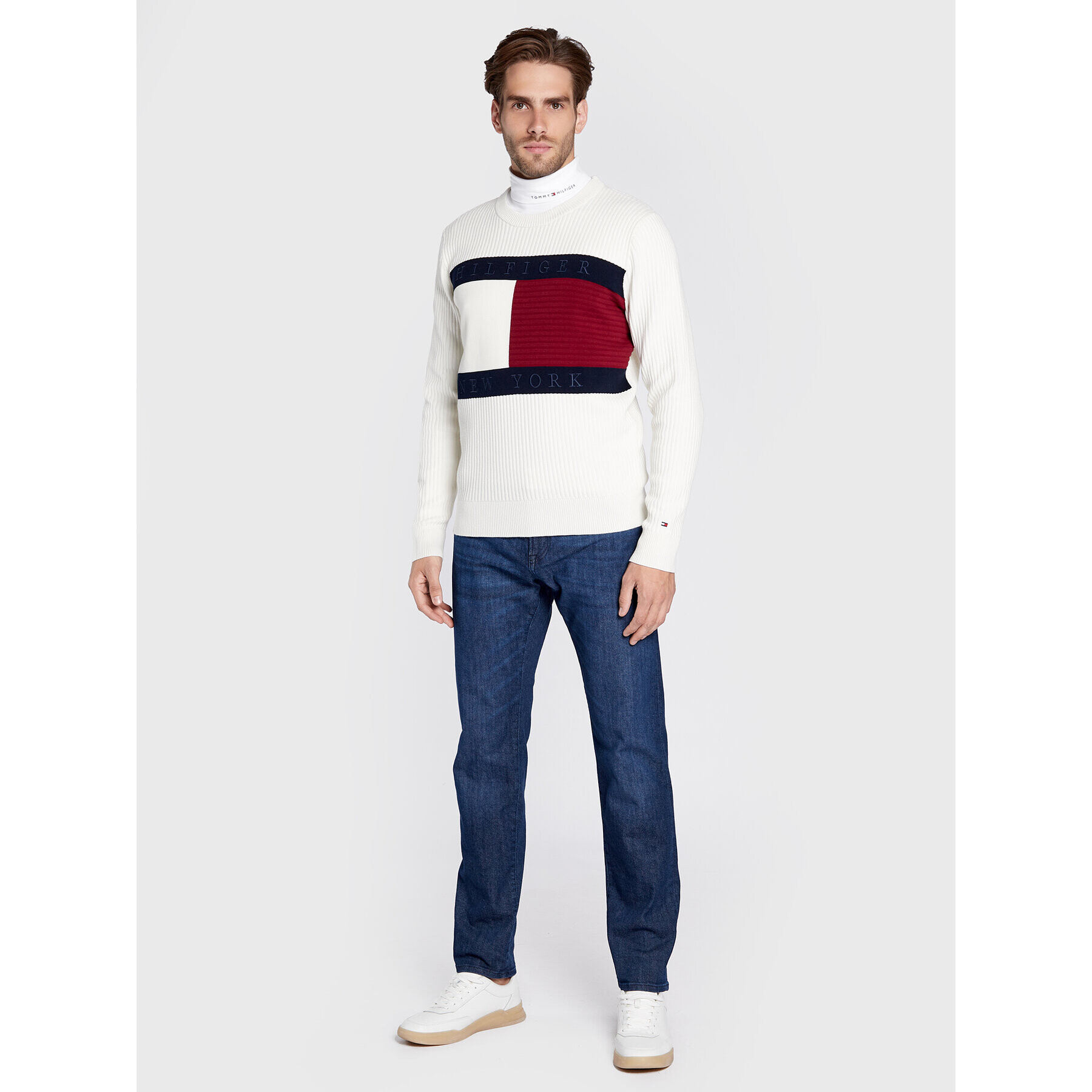 Tommy Hilfiger Pulover MW0MW25413 Bej Regular Fit - Pled.ro