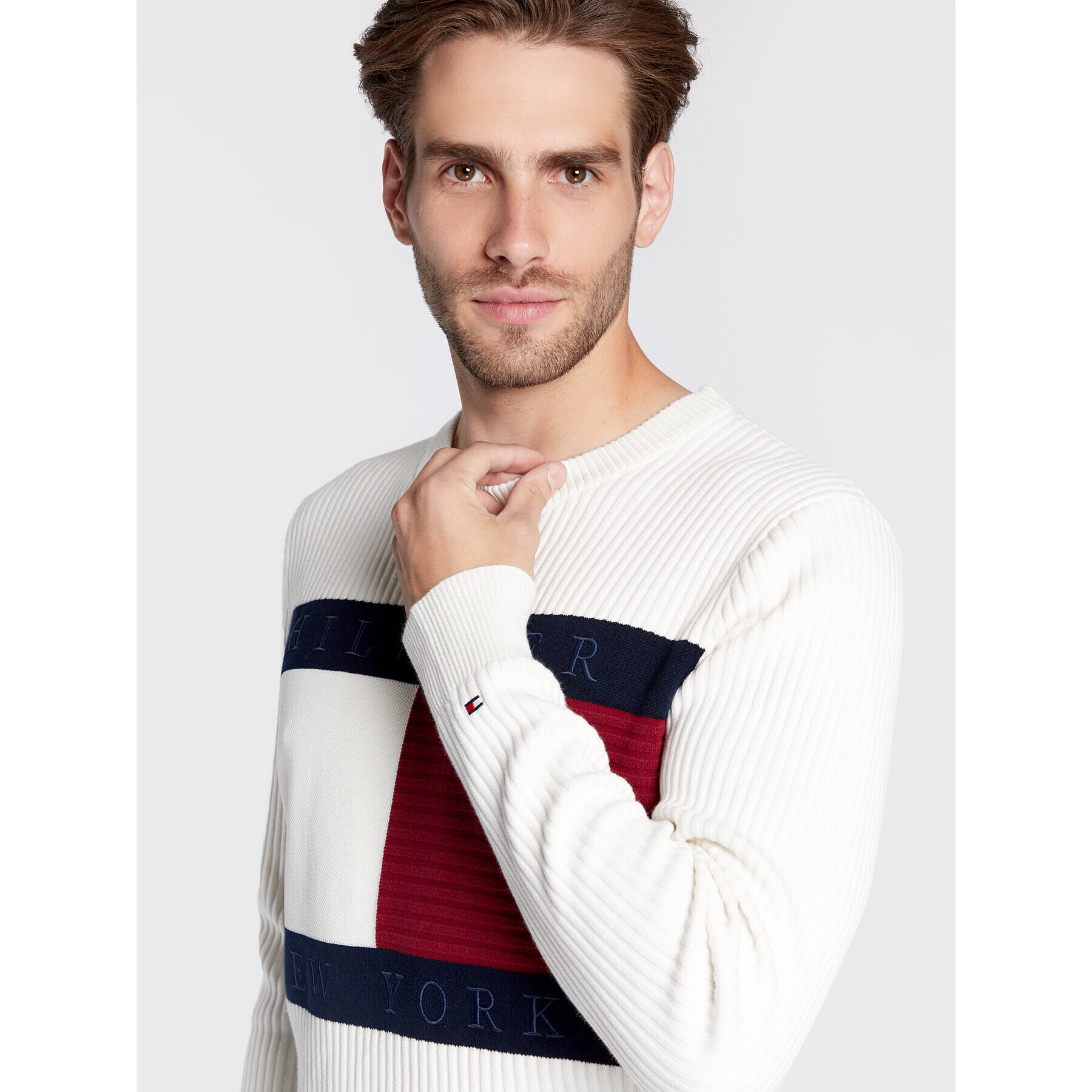 Tommy Hilfiger Pulover MW0MW25413 Bej Regular Fit - Pled.ro