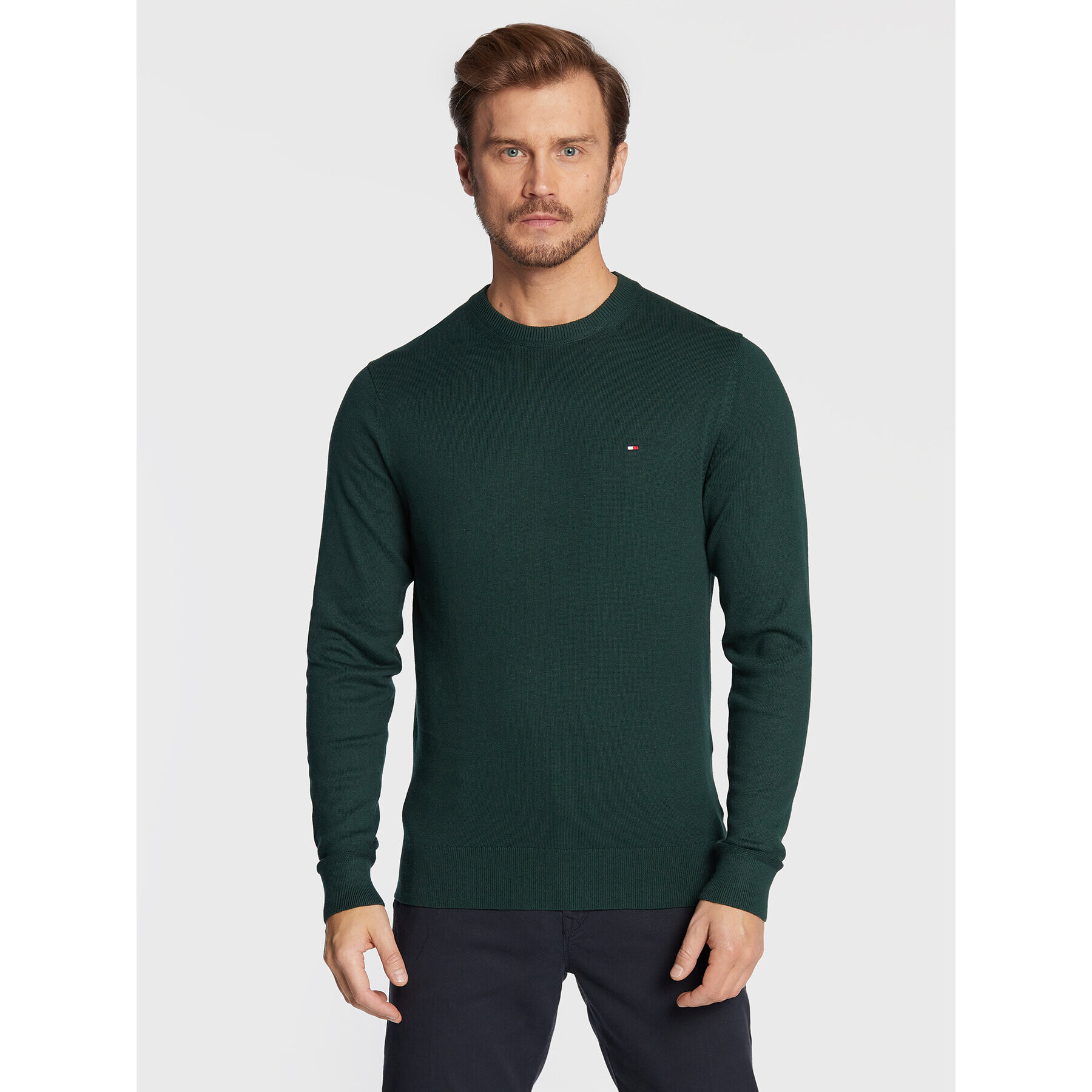 Tommy Hilfiger Pulover MW0MW28046 Verde Regular Fit - Pled.ro