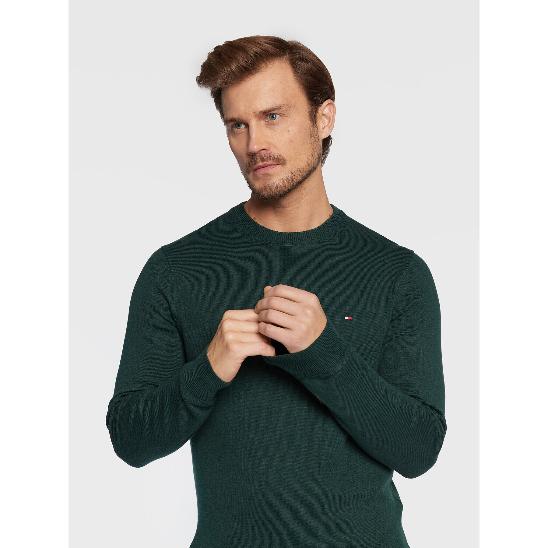 Tommy Hilfiger Pulover MW0MW28046 Verde Regular Fit - Pled.ro