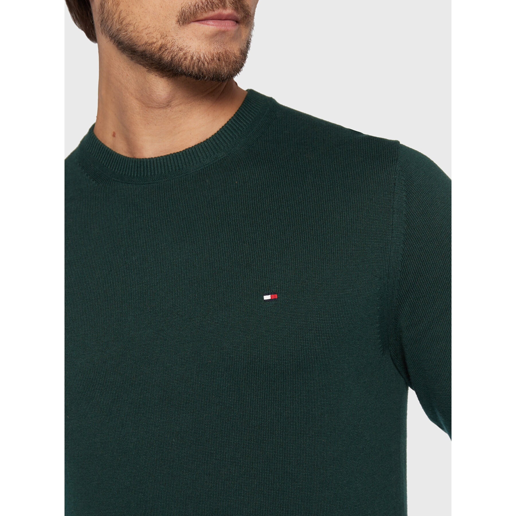 Tommy Hilfiger Pulover MW0MW28046 Verde Regular Fit - Pled.ro