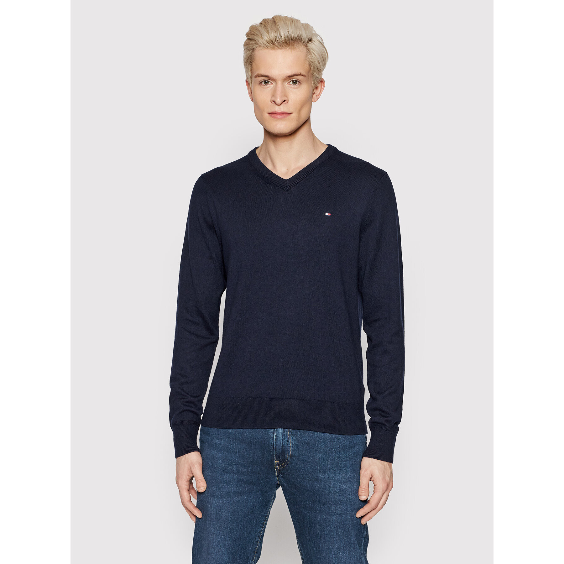 Tommy Hilfiger Pulover Pima MW0MW11673 Bleumarin Regular Fit - Pled.ro