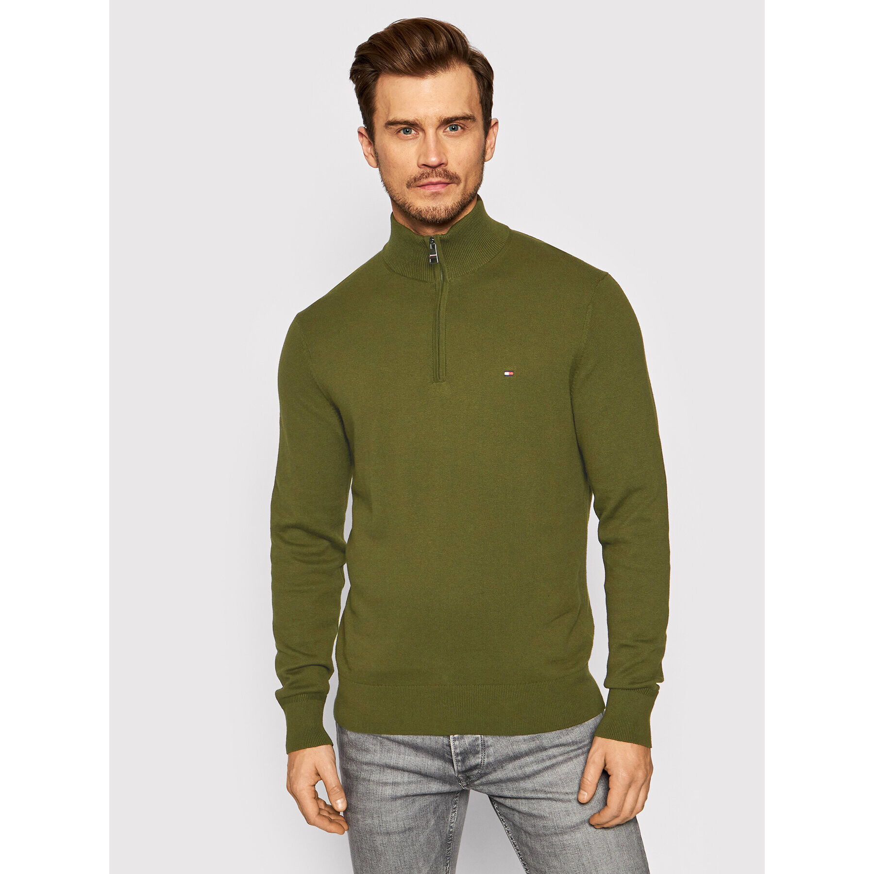 Tommy Hilfiger Pulover Pima MW0MW12983 Verde Regular Fit - Pled.ro