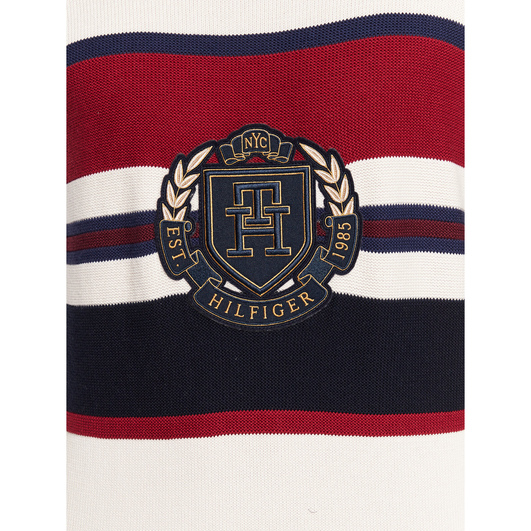 Tommy Hilfiger Pulover Seasonal Crest Stripe MW0MW29050 Écru Relaxed Fit - Pled.ro