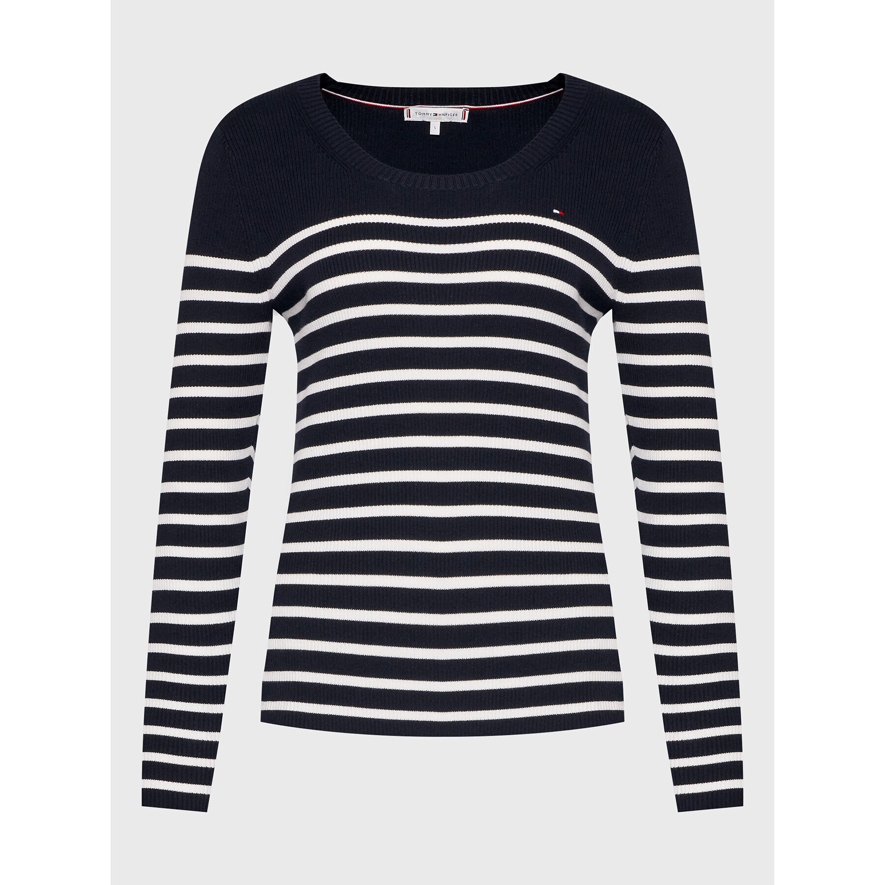 Tommy Hilfiger Pulover Striped WW0WW35259 Bleumarin Slim Fit - Pled.ro