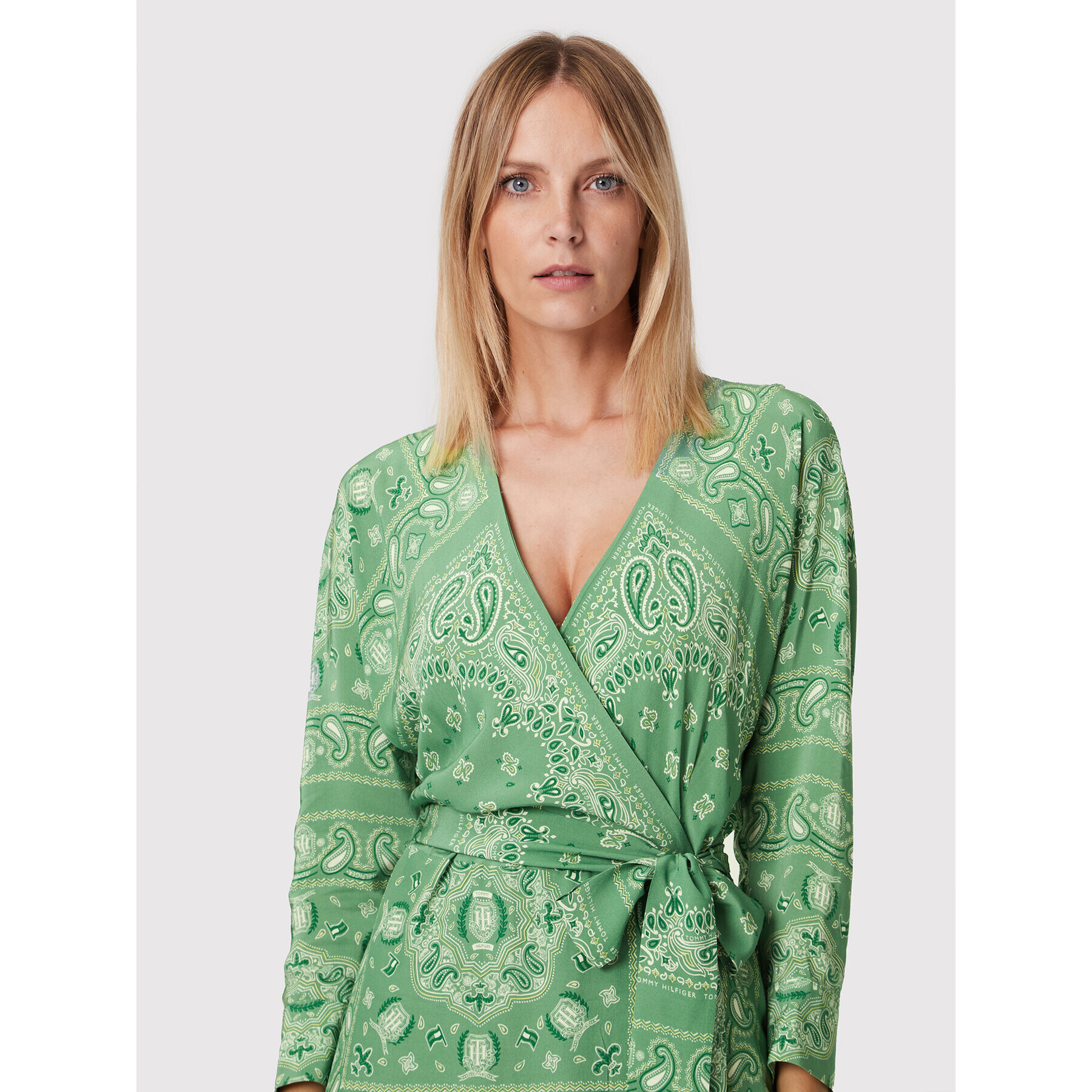 Tommy Hilfiger Rochie de zi Bandana Wrap WW0WW35513 Verde Relaxed Fit - Pled.ro