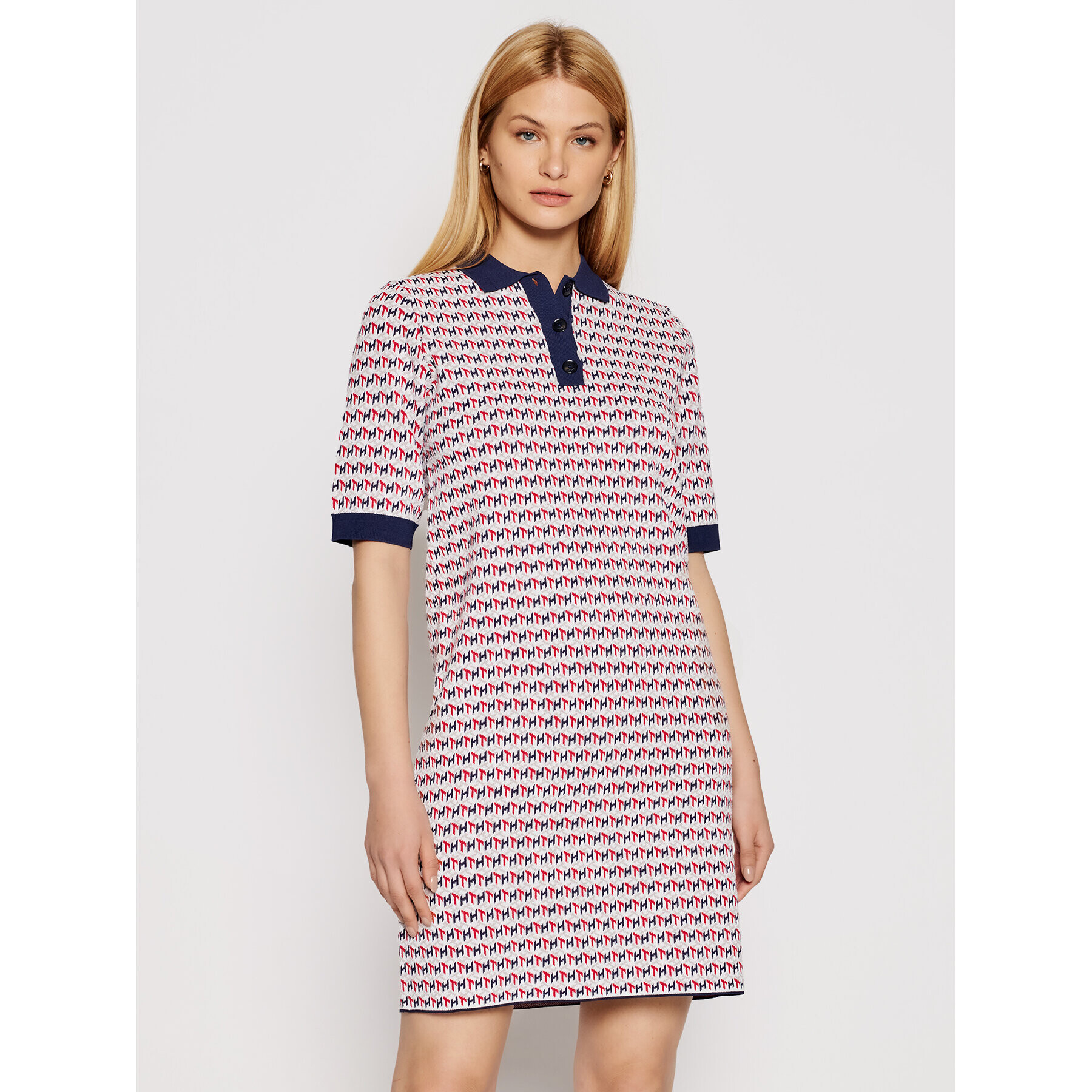 Tommy Hilfiger Rochie de zi Cube Shift WW0WW30456 Alb Regular Fit - Pled.ro