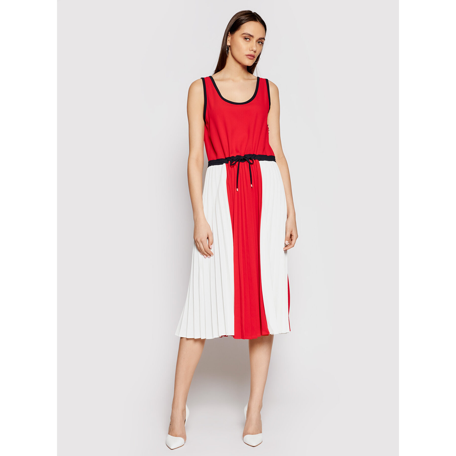 Tommy Hilfiger Rochie de zi Twill F&F Pleated WW0WW30643 Roșu Regular Fit - Pled.ro