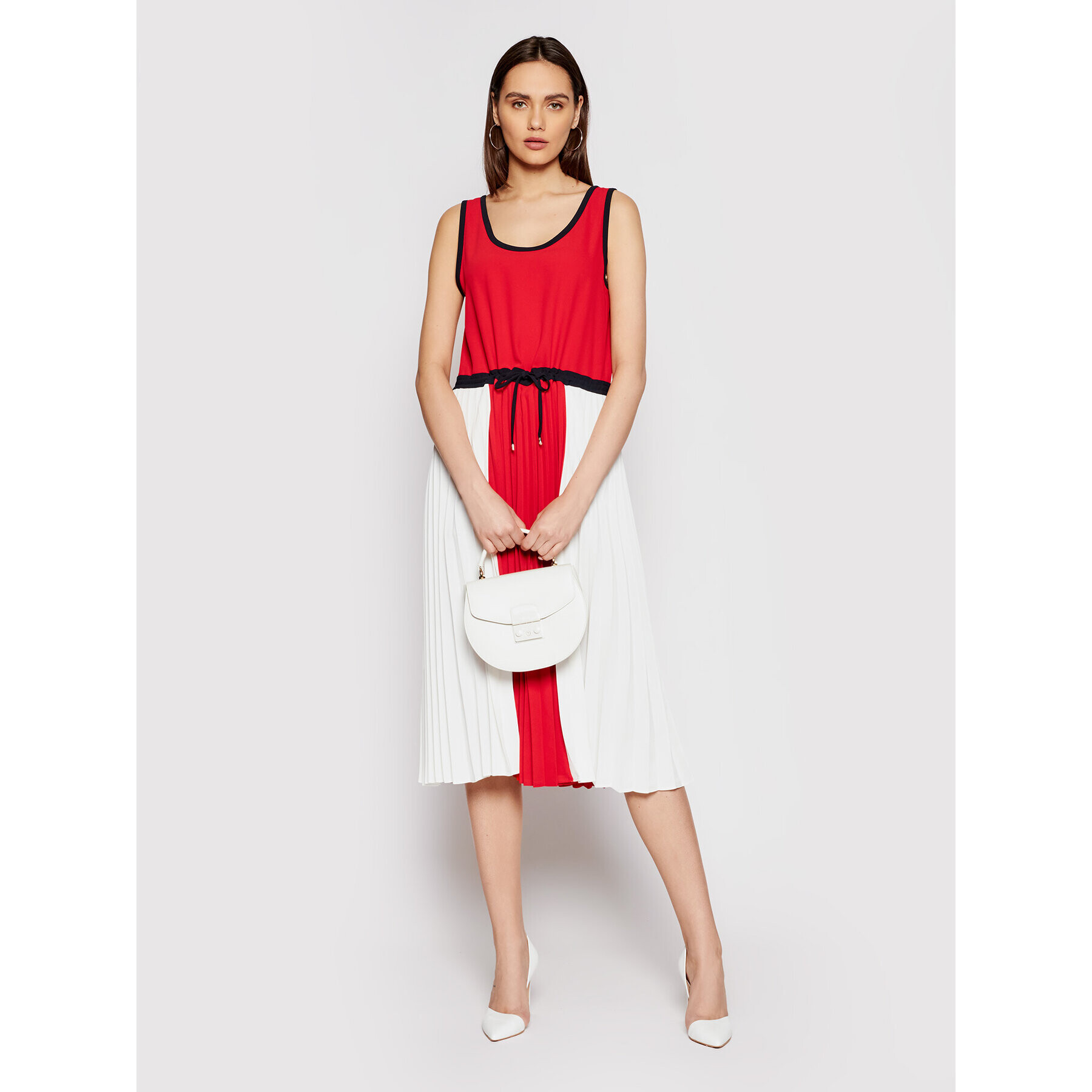 Tommy Hilfiger Rochie de zi Twill F&F Pleated WW0WW30643 Roșu Regular Fit - Pled.ro