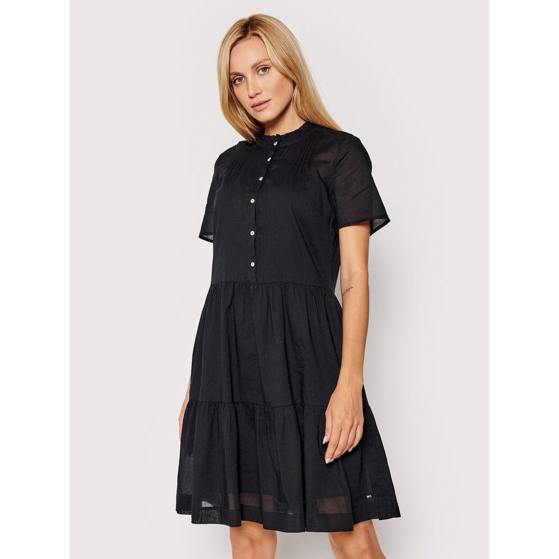 Tommy Hilfiger Rochie de zi Voile WW0WW31313 Negru Regular Fit - Pled.ro