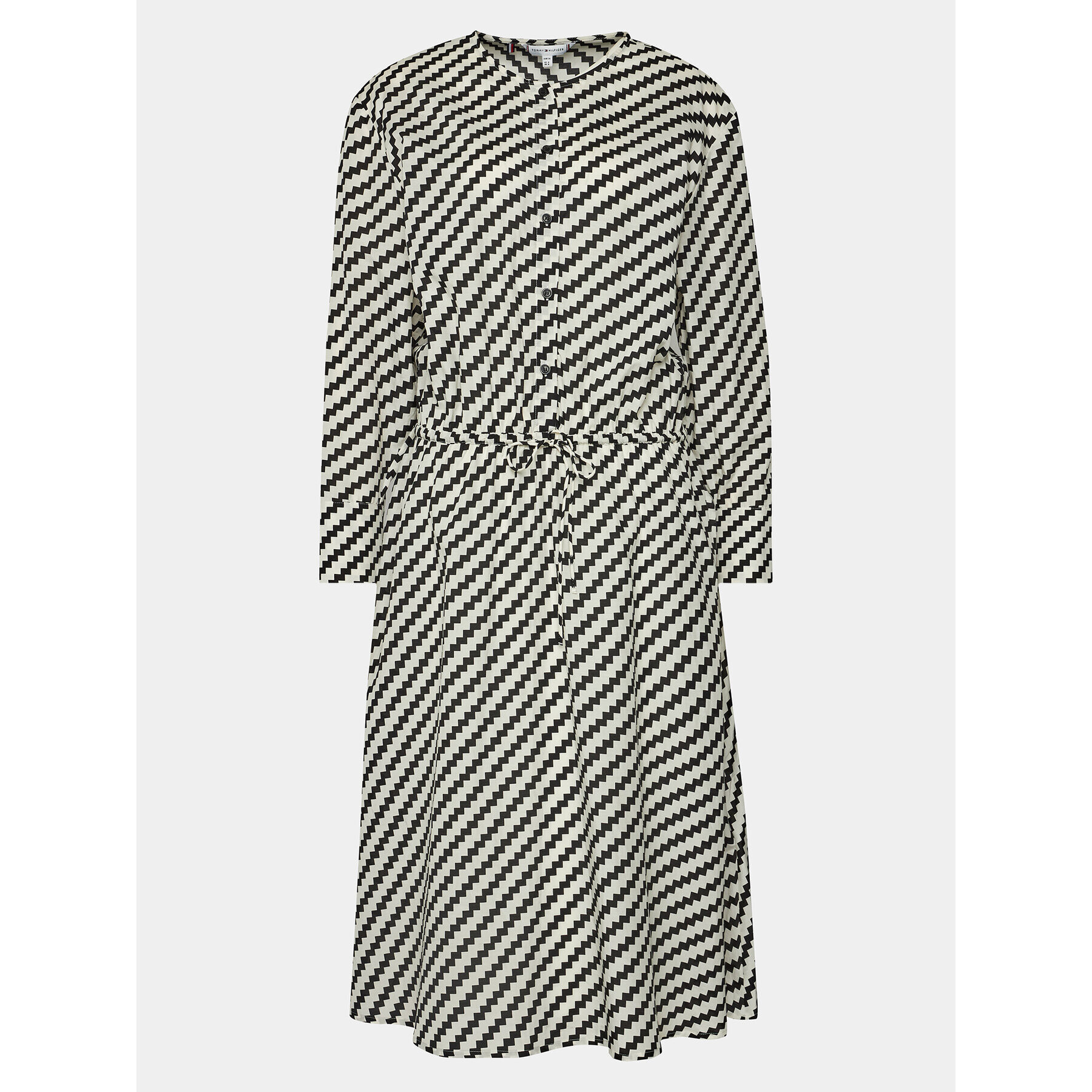 Tommy Hilfiger Rochie de zi Zigzag Waisted Midi Dress WW0WW41157 Alb Regular Fit - Pled.ro