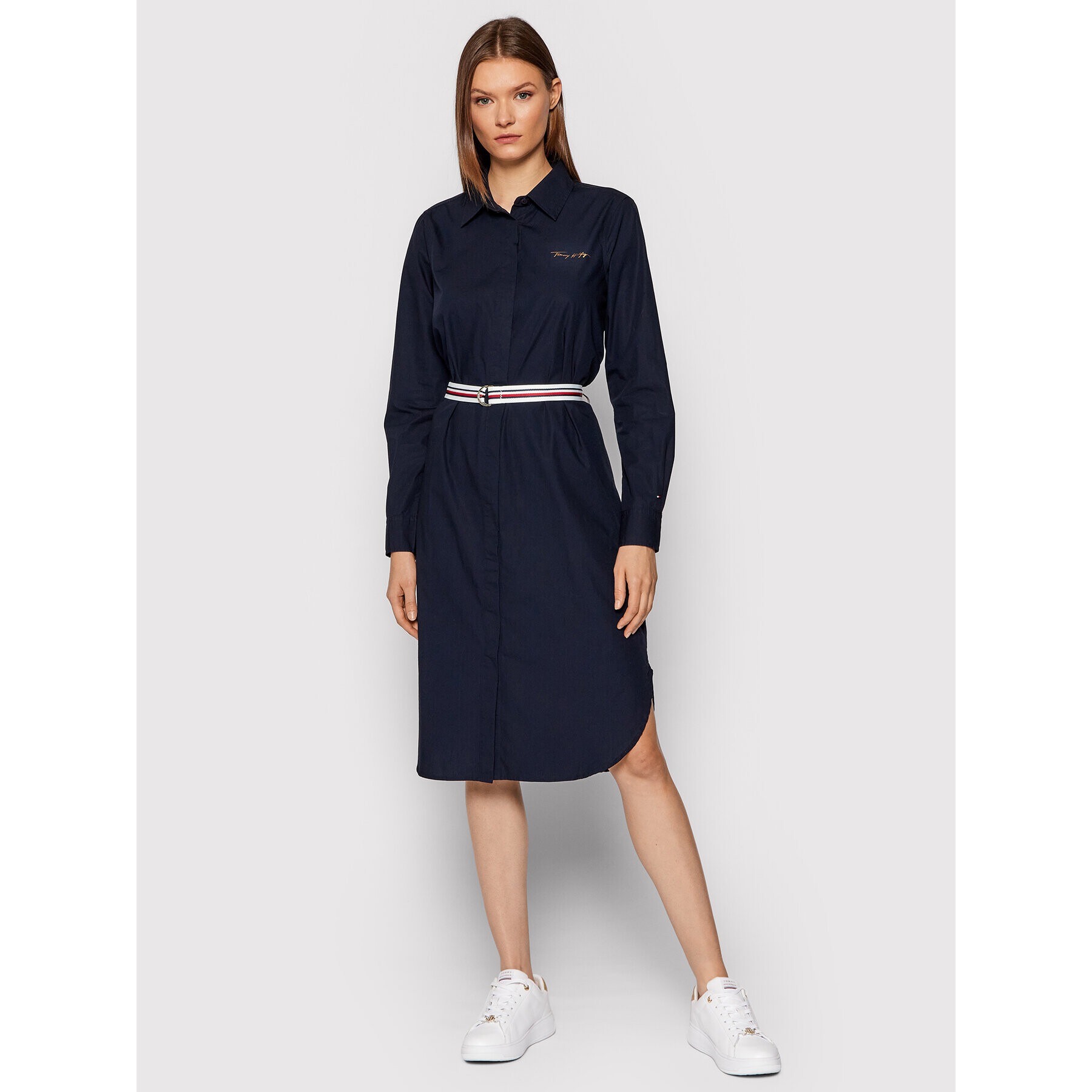 Tommy Hilfiger Rochie tip cămașă Co Belted WW0WW31314 Bleumarin Regular Fit - Pled.ro