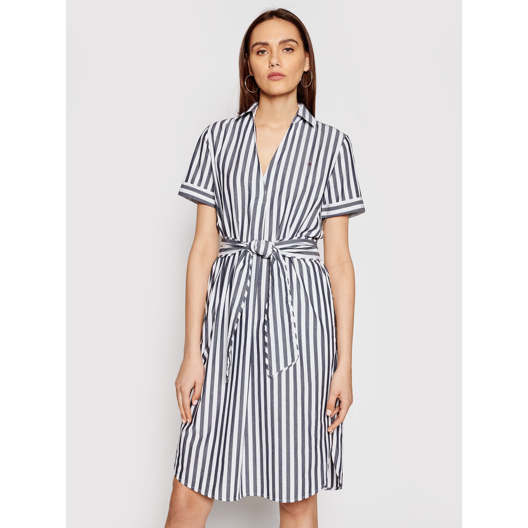 Tommy Hilfiger Rochie tip cămașă Cot Poplin WW0WW30352 Gri Regular Fit - Pled.ro