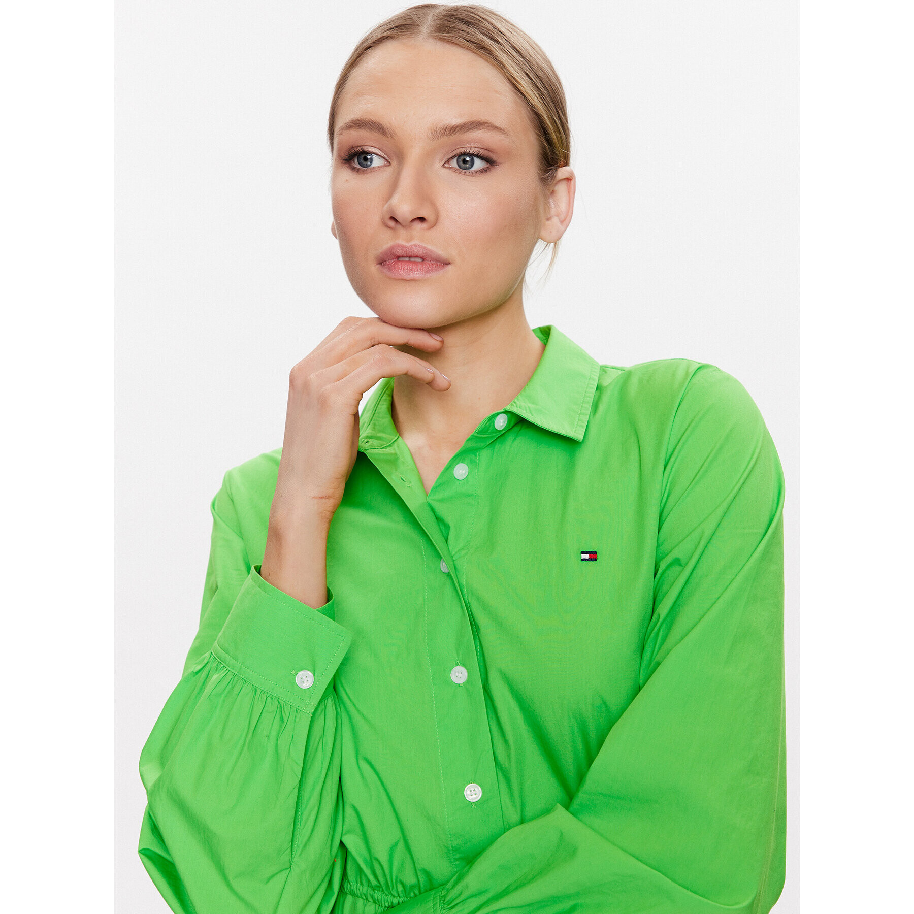 Tommy Hilfiger Rochie tip cămașă 1985 WW0WW39196 Verde Regular Fit - Pled.ro