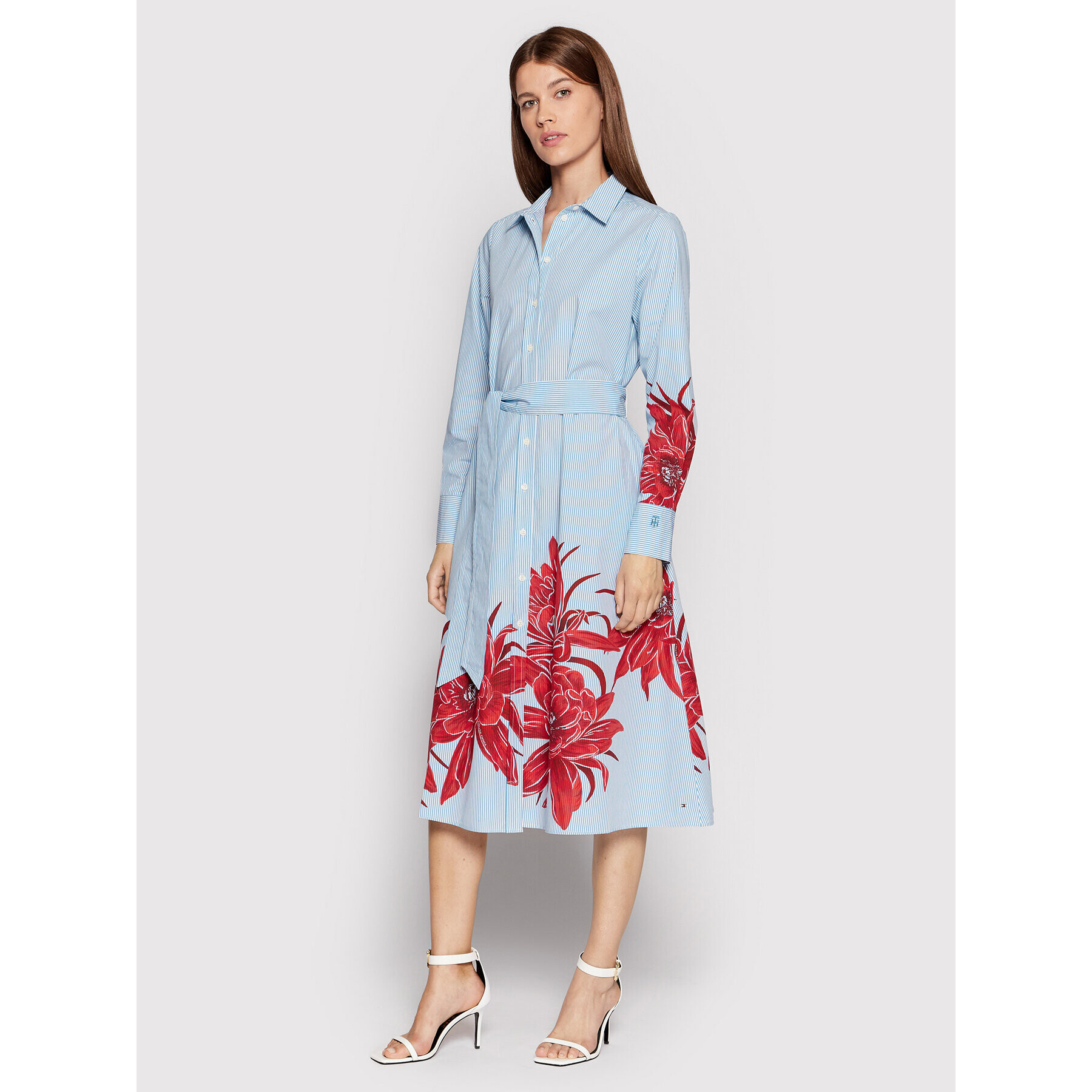 Tommy Hilfiger Rochie tip cămașă Floral WW0WW34125 Albastru Regular Fit - Pled.ro