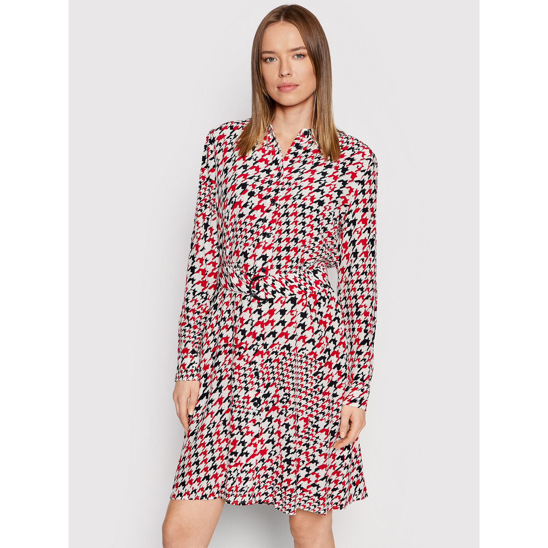 Tommy Hilfiger Rochie tip cămașă Knee Shirt WW0WW33052 Alb Relaxed Fit - Pled.ro