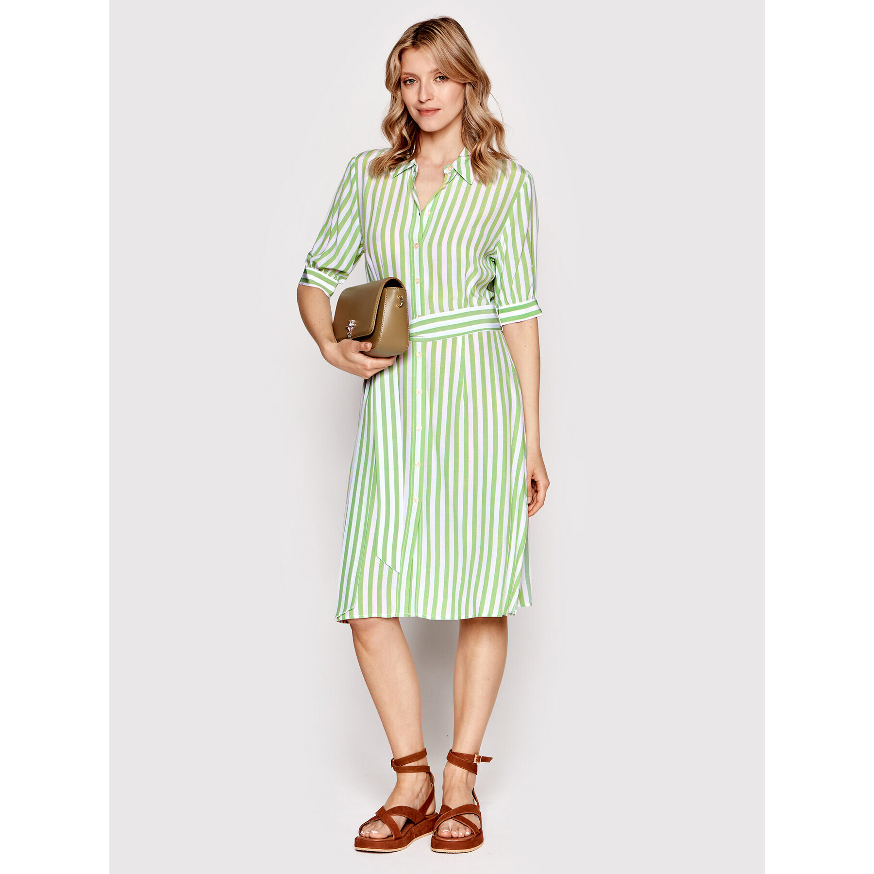 Tommy Hilfiger Rochie tip cămașă Stripe WW0WW35297 Verde Regular Fit - Pled.ro