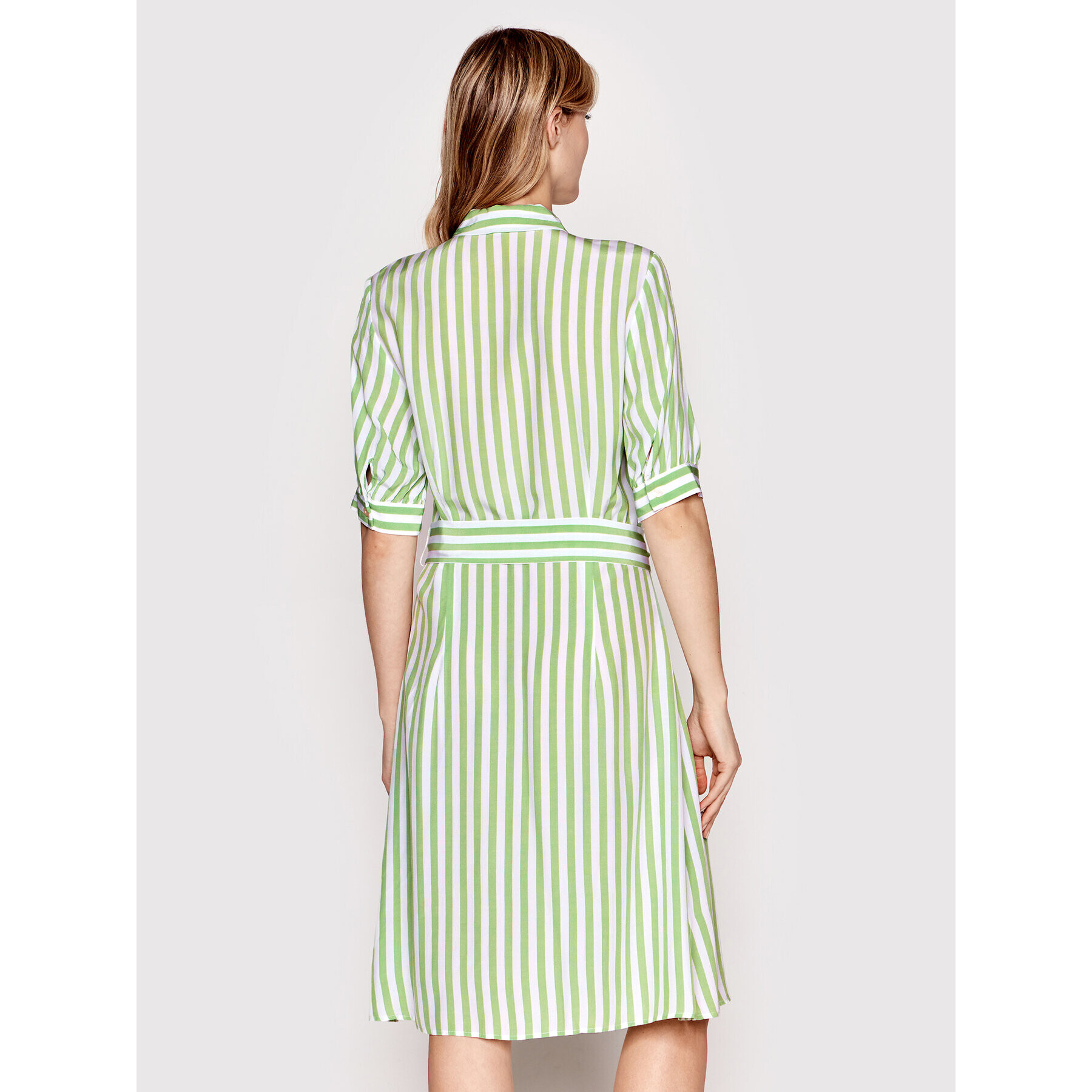 Tommy Hilfiger Rochie tip cămașă Stripe WW0WW35297 Verde Regular Fit - Pled.ro