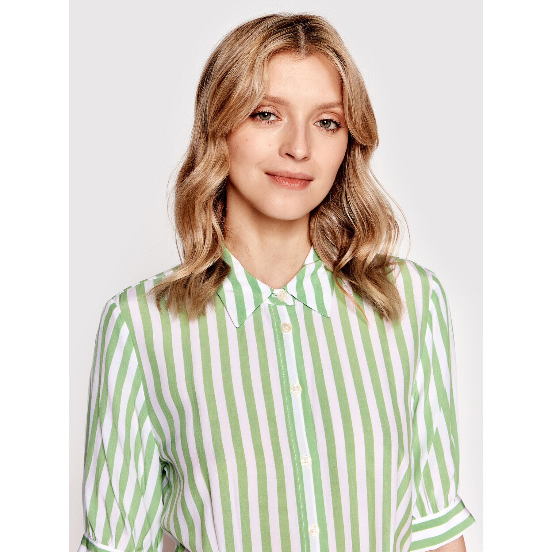 Tommy Hilfiger Rochie tip cămașă Stripe WW0WW35297 Verde Regular Fit - Pled.ro