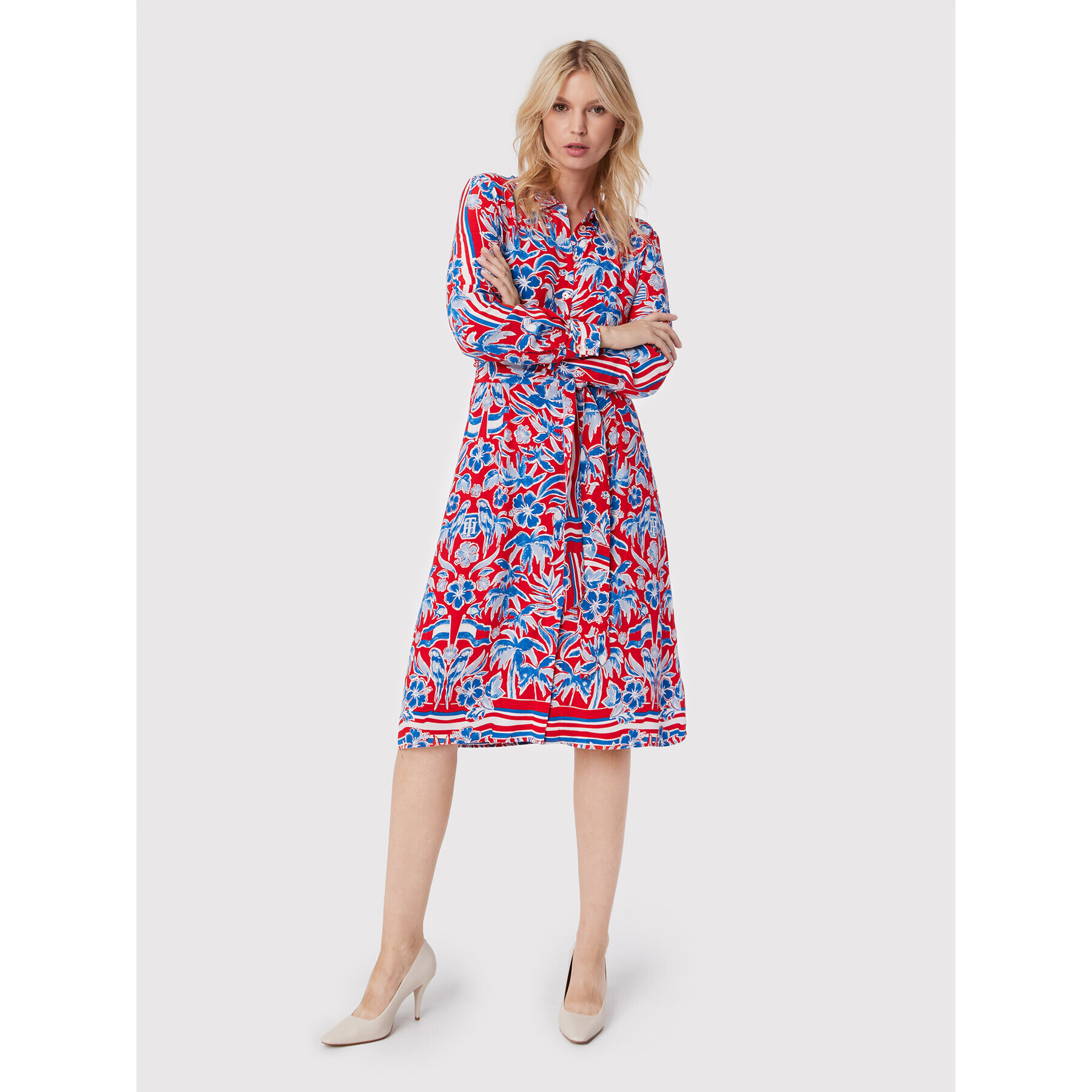 Tommy Hilfiger Rochie tip cămașă Vis Scarf WW0WW33231 Colorat Relaxed Fit - Pled.ro